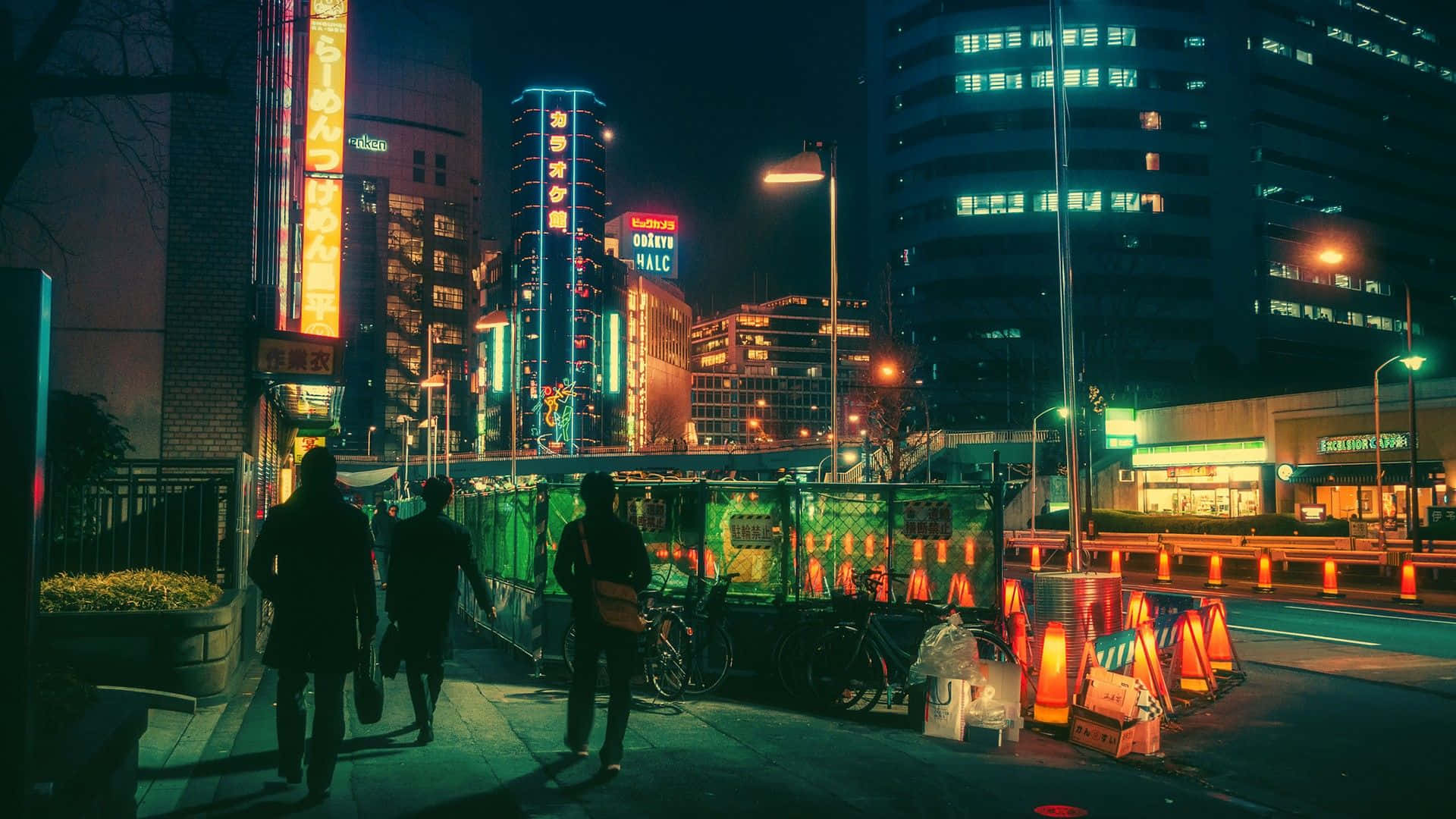 Ontdek die stedelike oase van Neon City Muurpapier