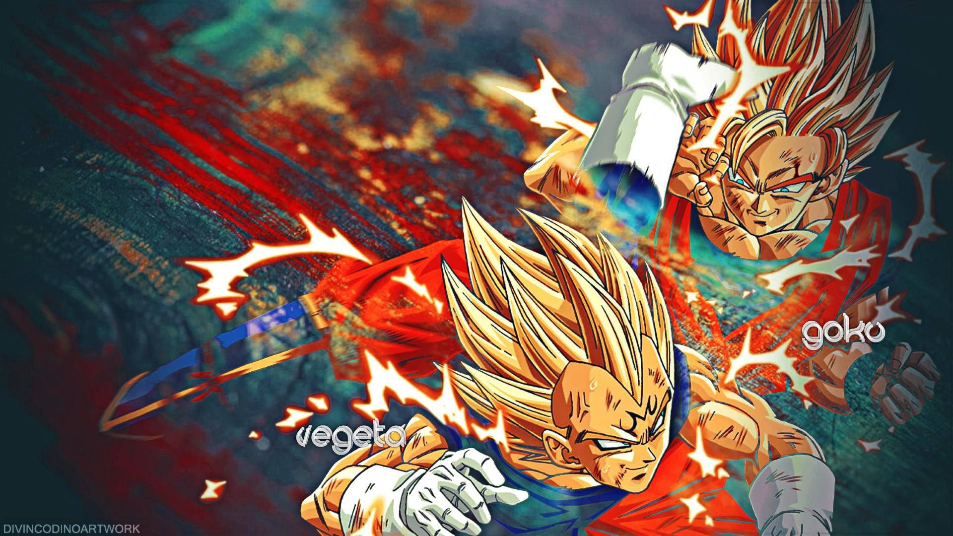 Dragon Ball Z San Goku en Vegeta wat veg, die super saiyans anime karakters.