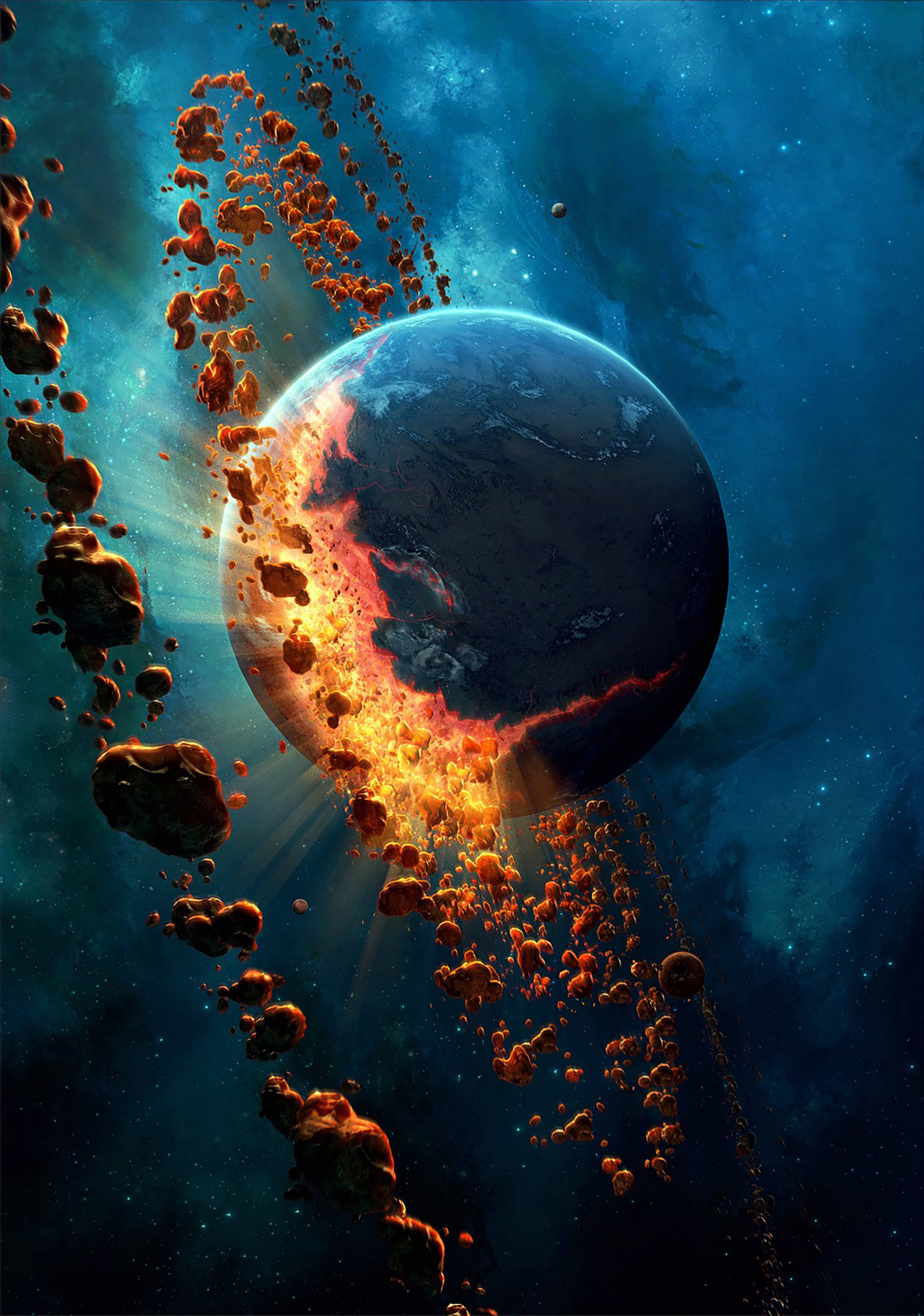 Ontploffende Planeet in die Ruimte 4K Foon Muurpapier