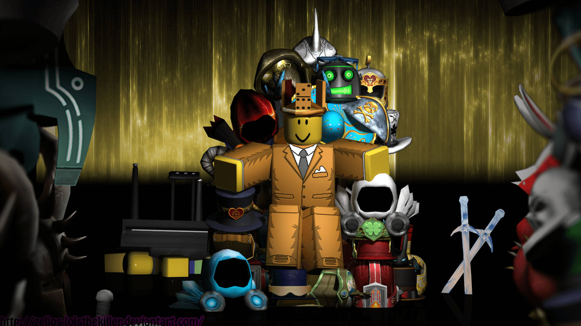 Koel agtergrond van das- en pak-avatar in Roblox in HD-gehalte.