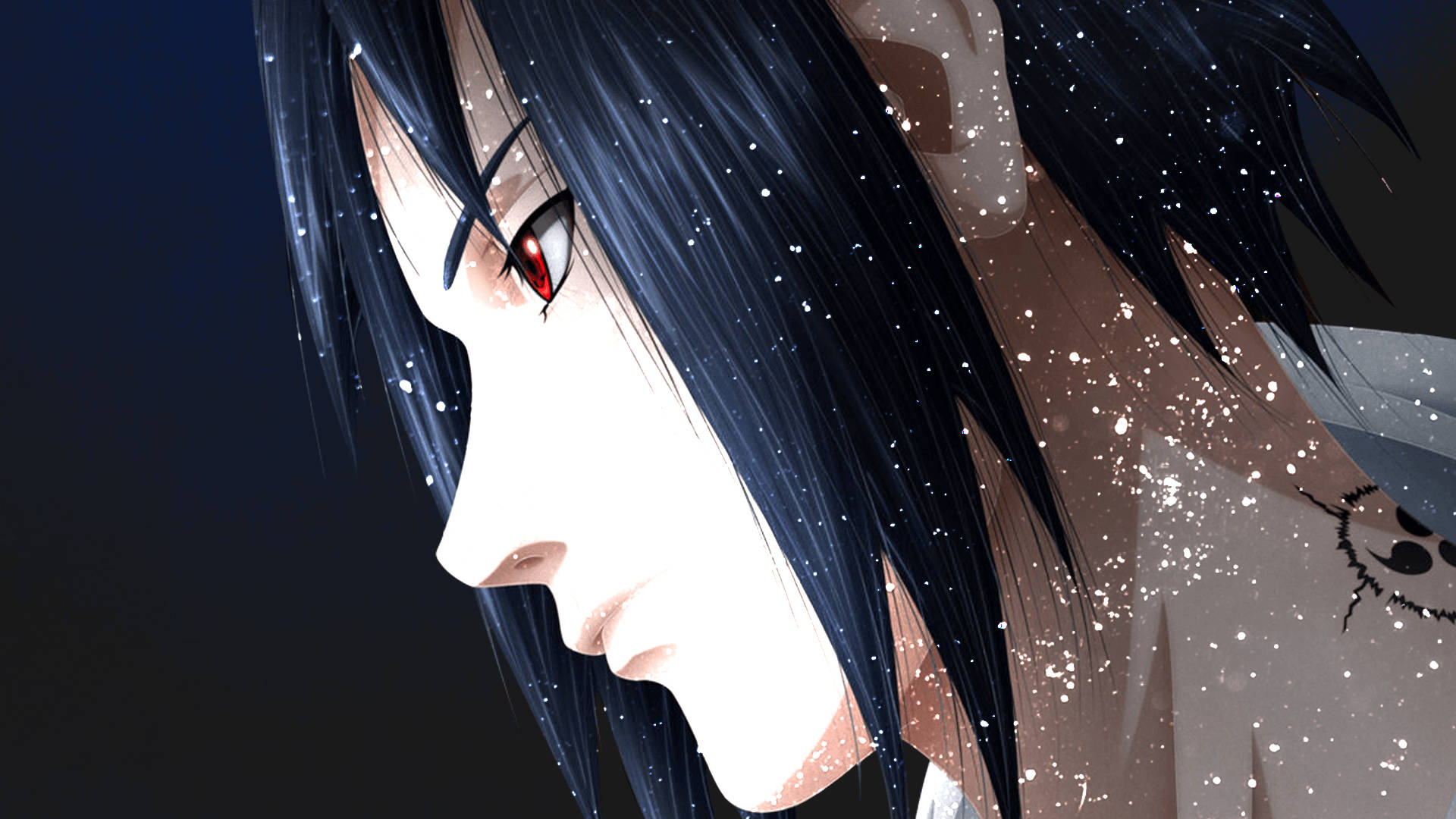 HD nabyfoto-agtergrond van Sasuke Uchiha met vloekmerk.