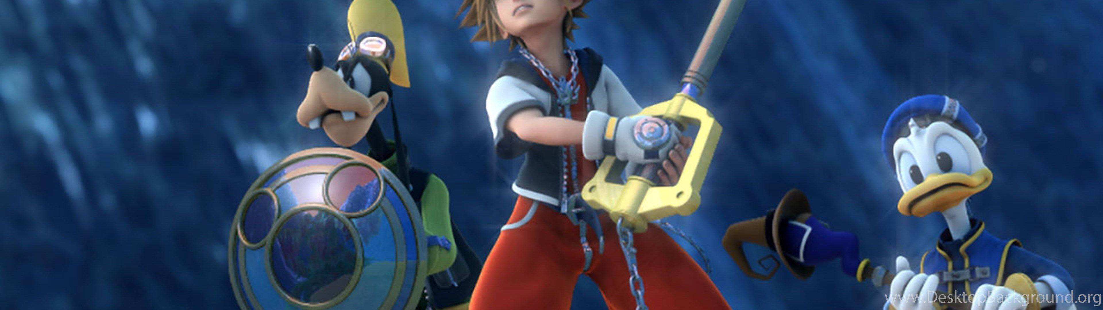Ontsluit 'n wêreld van avontuur met Sora, Donald Duck en Goofy in Kingdom Hearts 3 Muurpapier