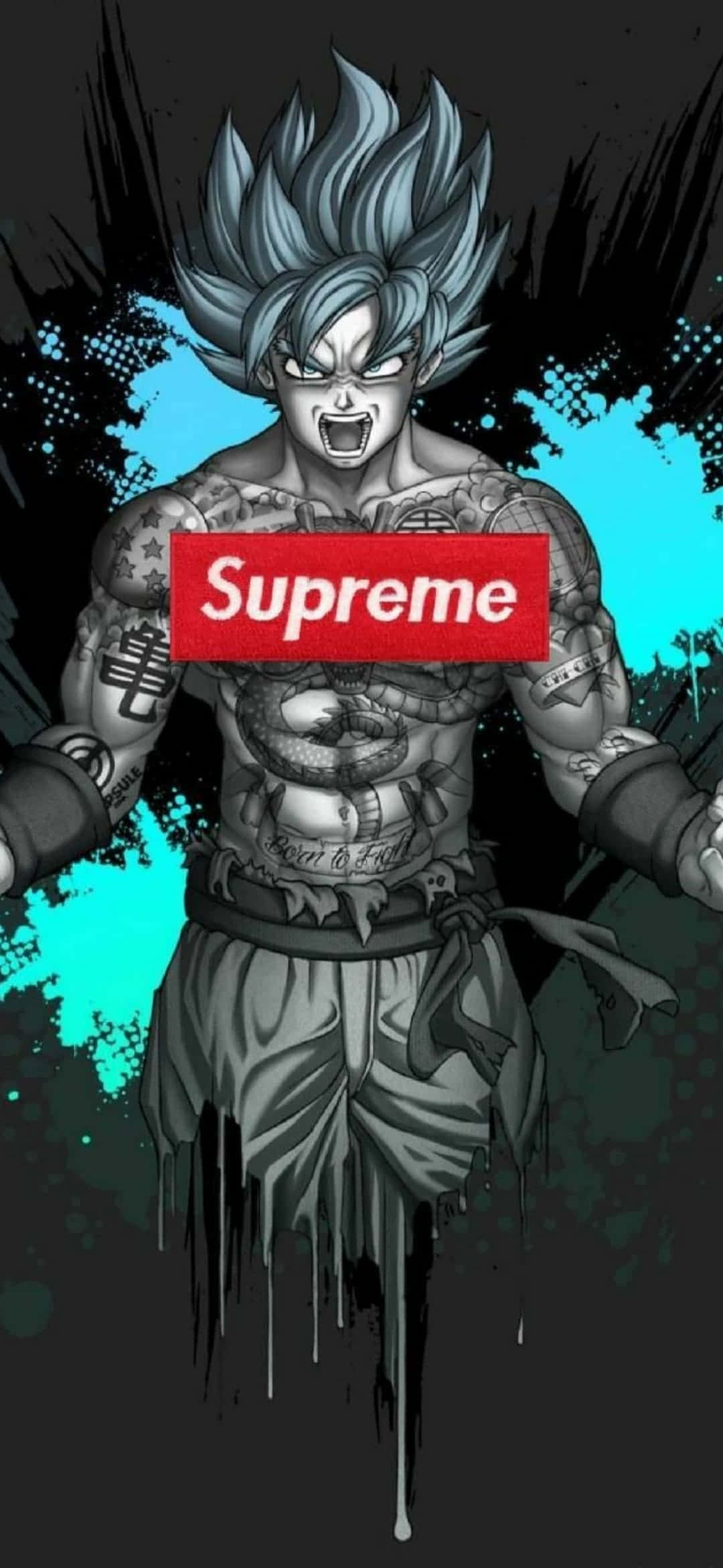 Ontwerp van Goku met Supreme Drip Digitale Kuns Muurpapier
