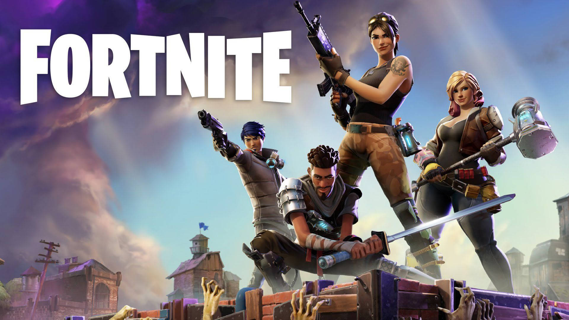 Vier laaste oorlewende karakters van Fortnite in Save the World-modus HD-muurpapier.