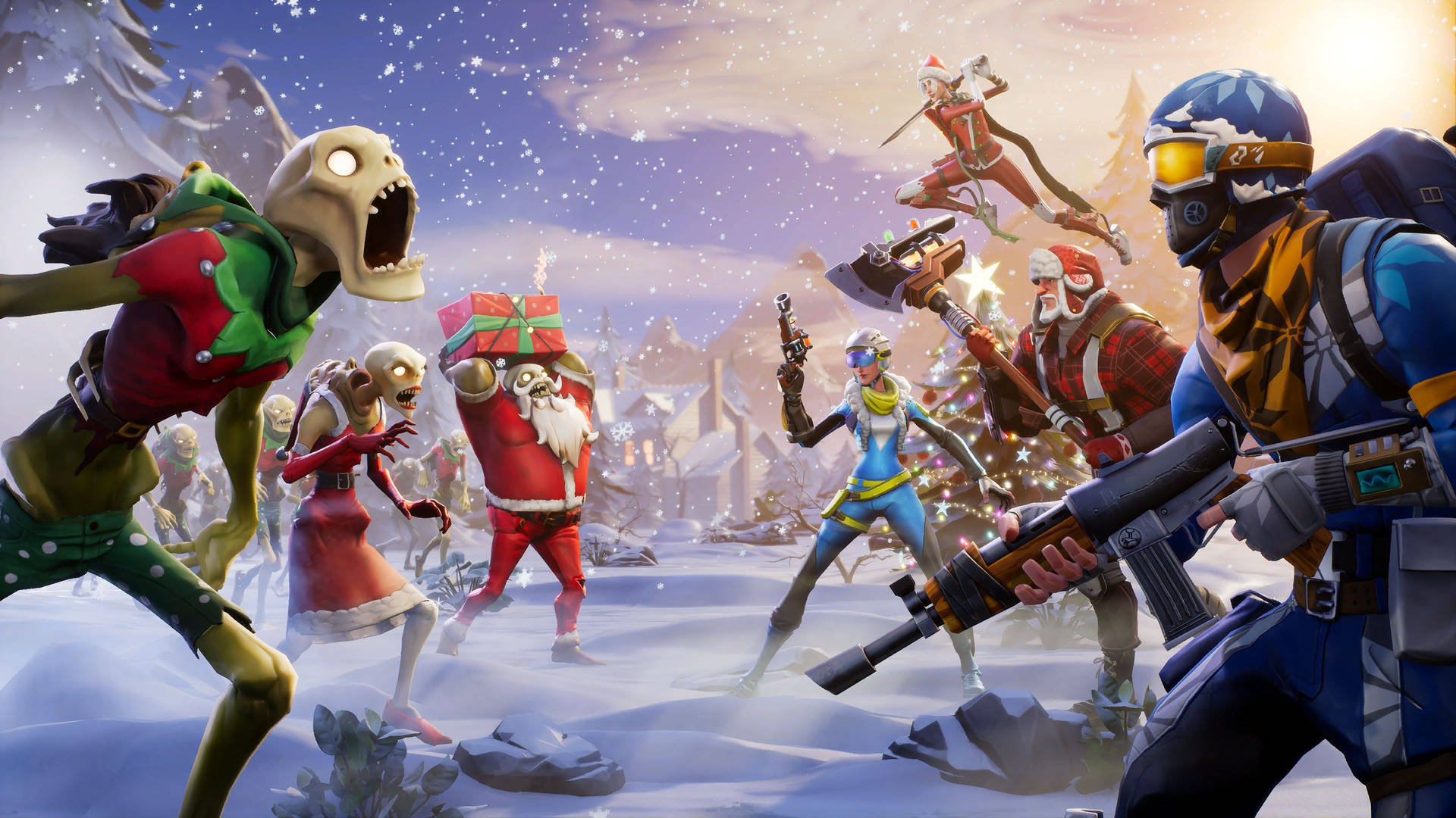 Save the World-modus in Fortnite, Kersfees-uitgawe HD-muurpapier.