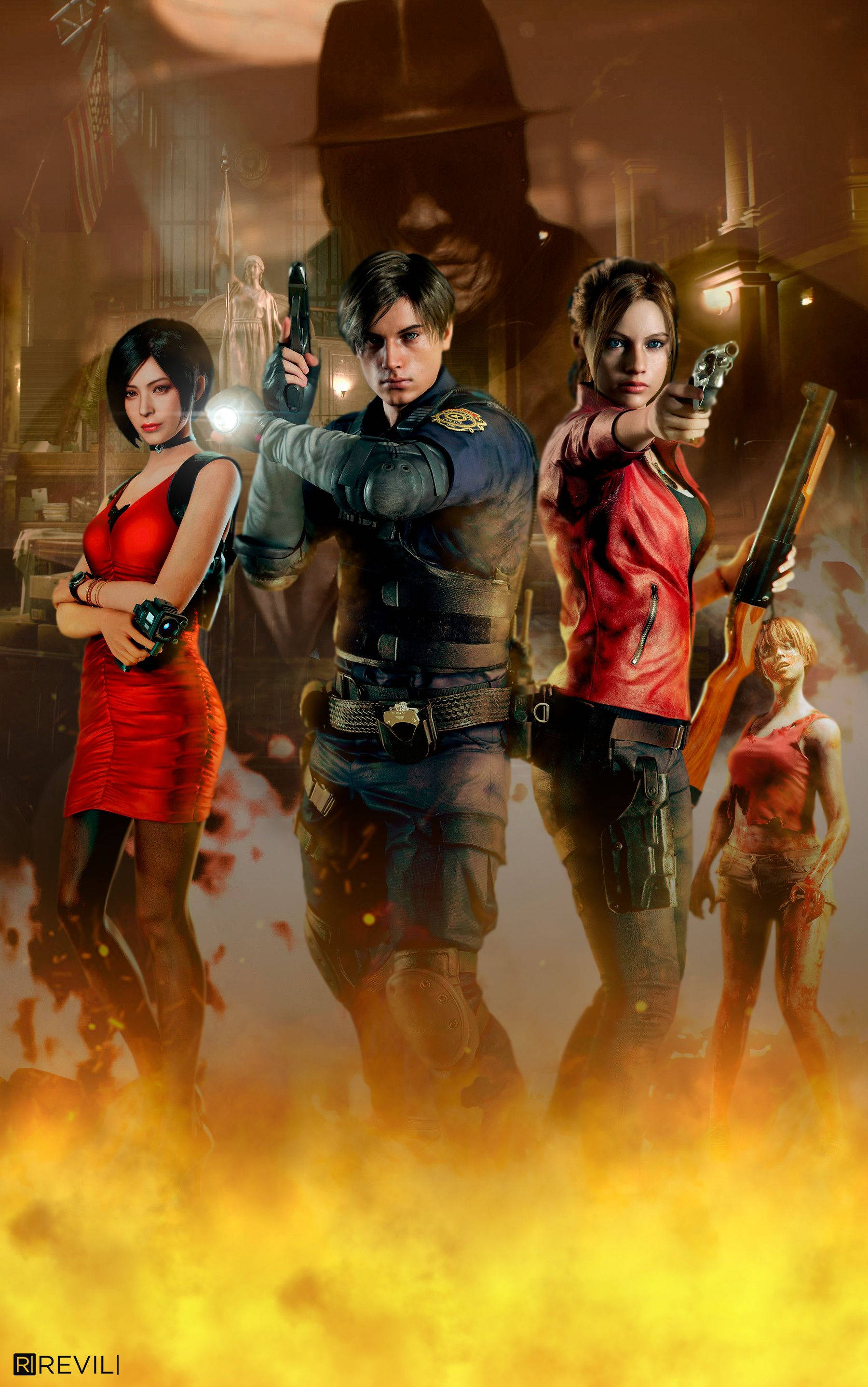 Oorleef die zombie apokalips met Claire Redfield op die strate van Raccoon City. Muurpapier