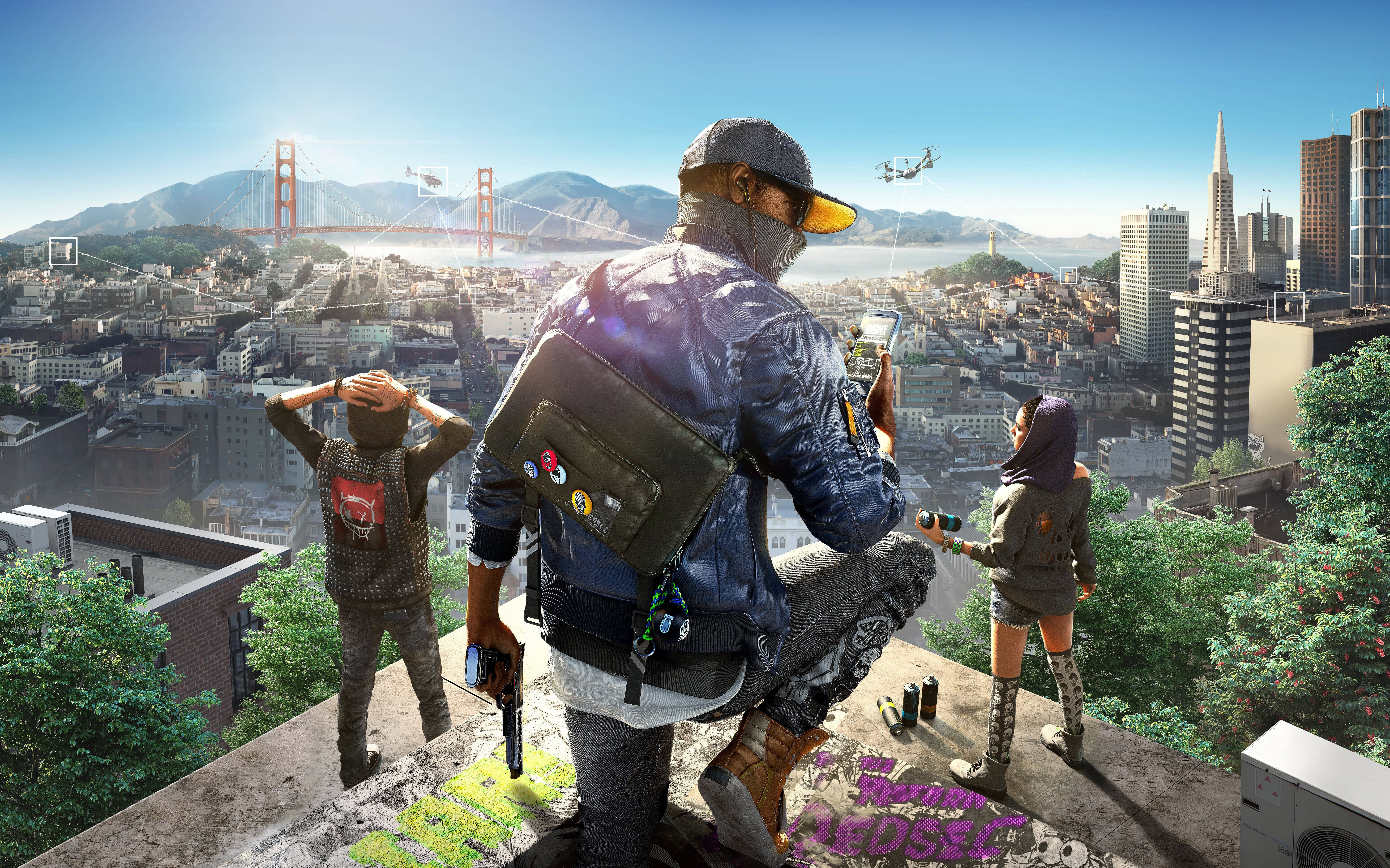 Opwindende 4K-vertoning van Watch Dogs 2-videospeletjie Muurpapier