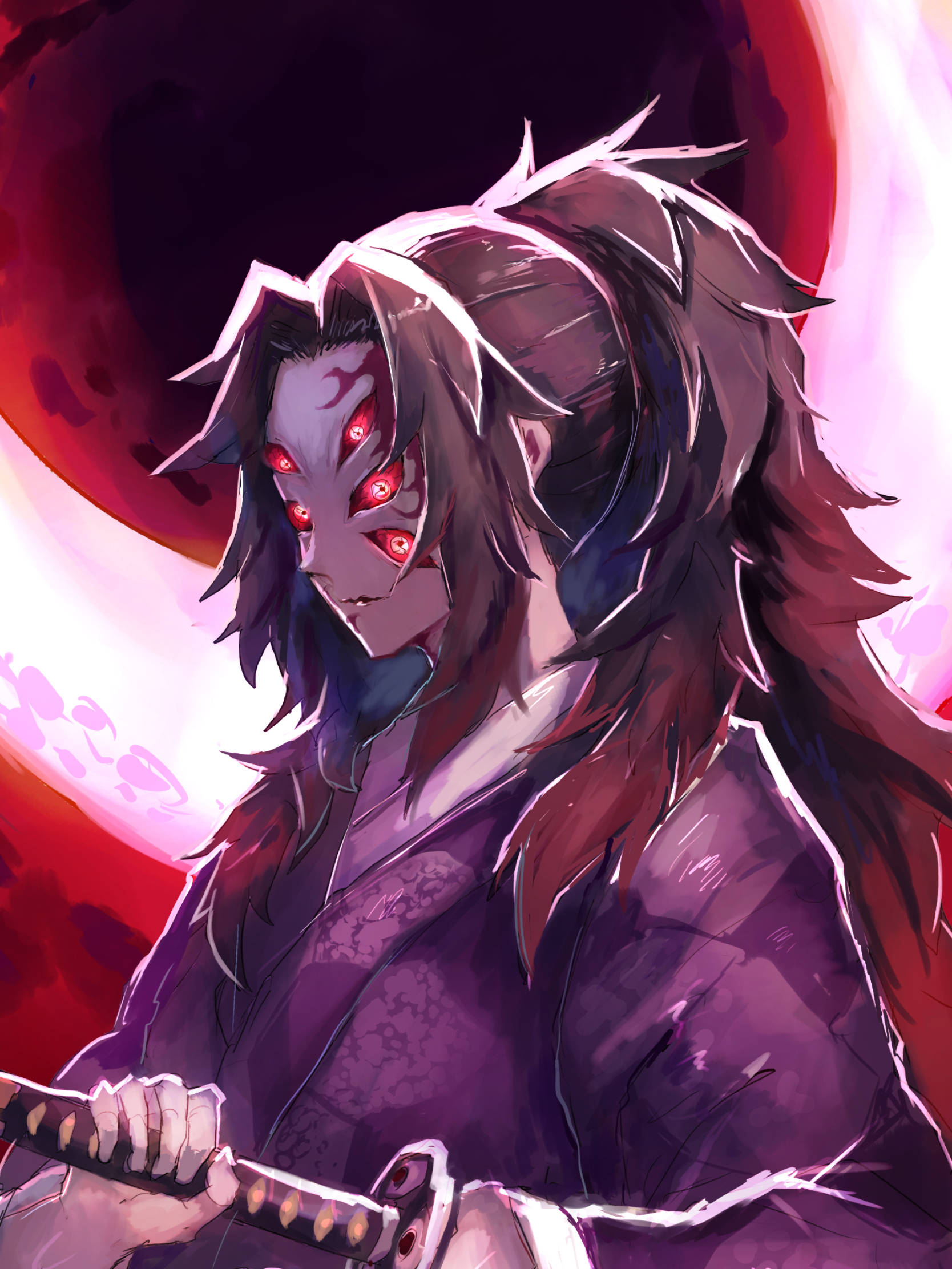 Opwindende Kokushibo Demon Slayer iPhone-agtergrond Muurpapier
