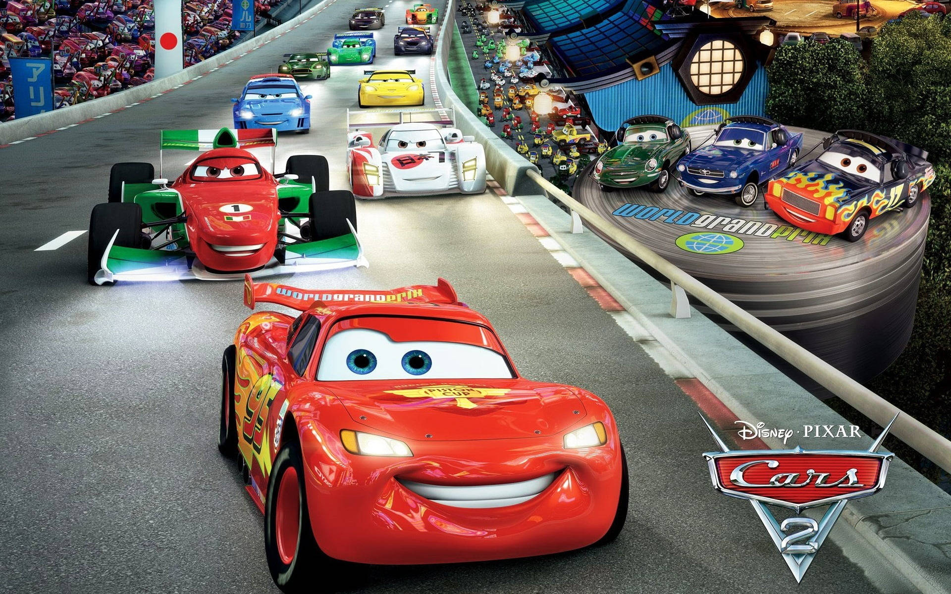 Opwindende reeks jaers by die Wêreld Grand Prix in Cars 2 Muurpapier