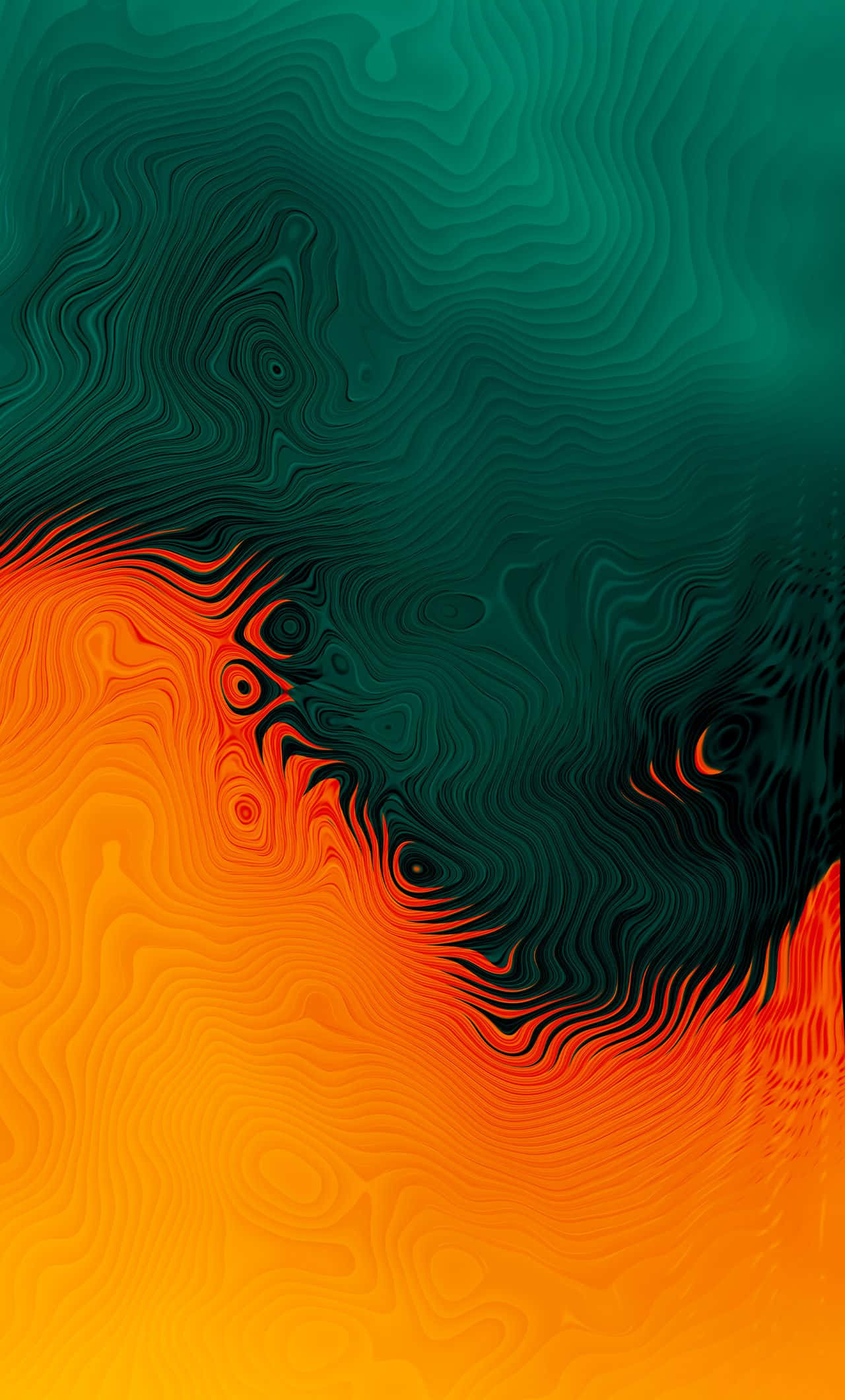 Oranje en Teal in Vervaagde Ontwerp Muurpapier