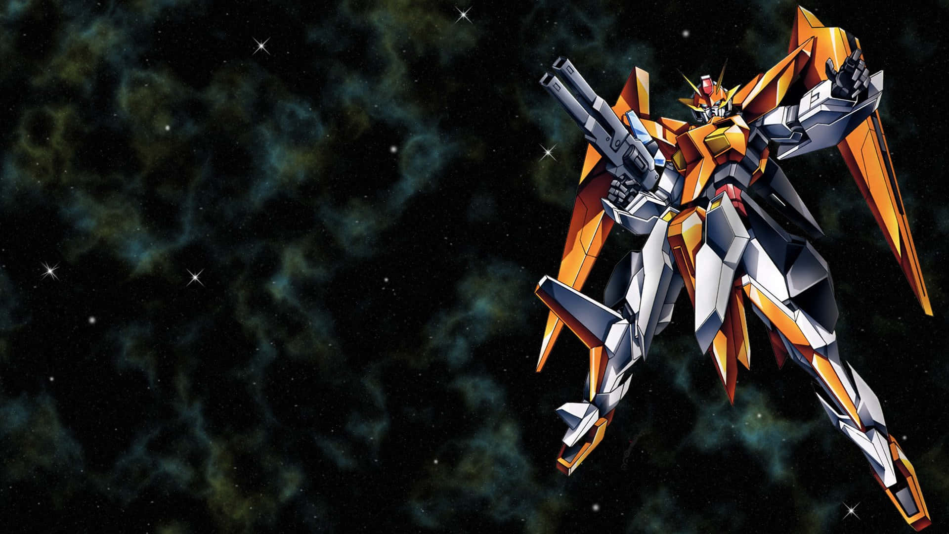 Oranje en Wit Gundam-lessenaaragtergrond Muurpapier