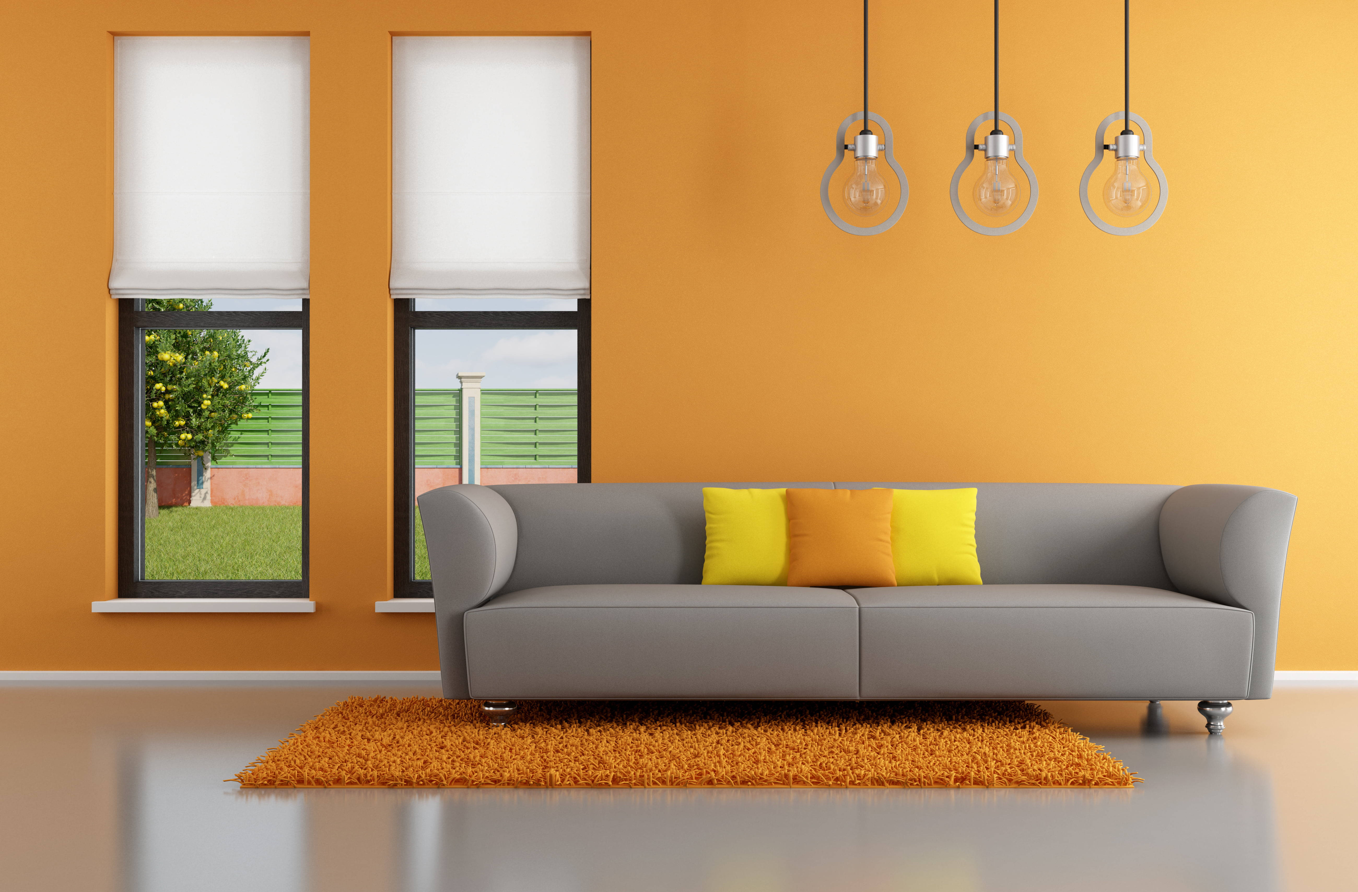 Oranje Estetiese Huis Woonarea Muurpapier