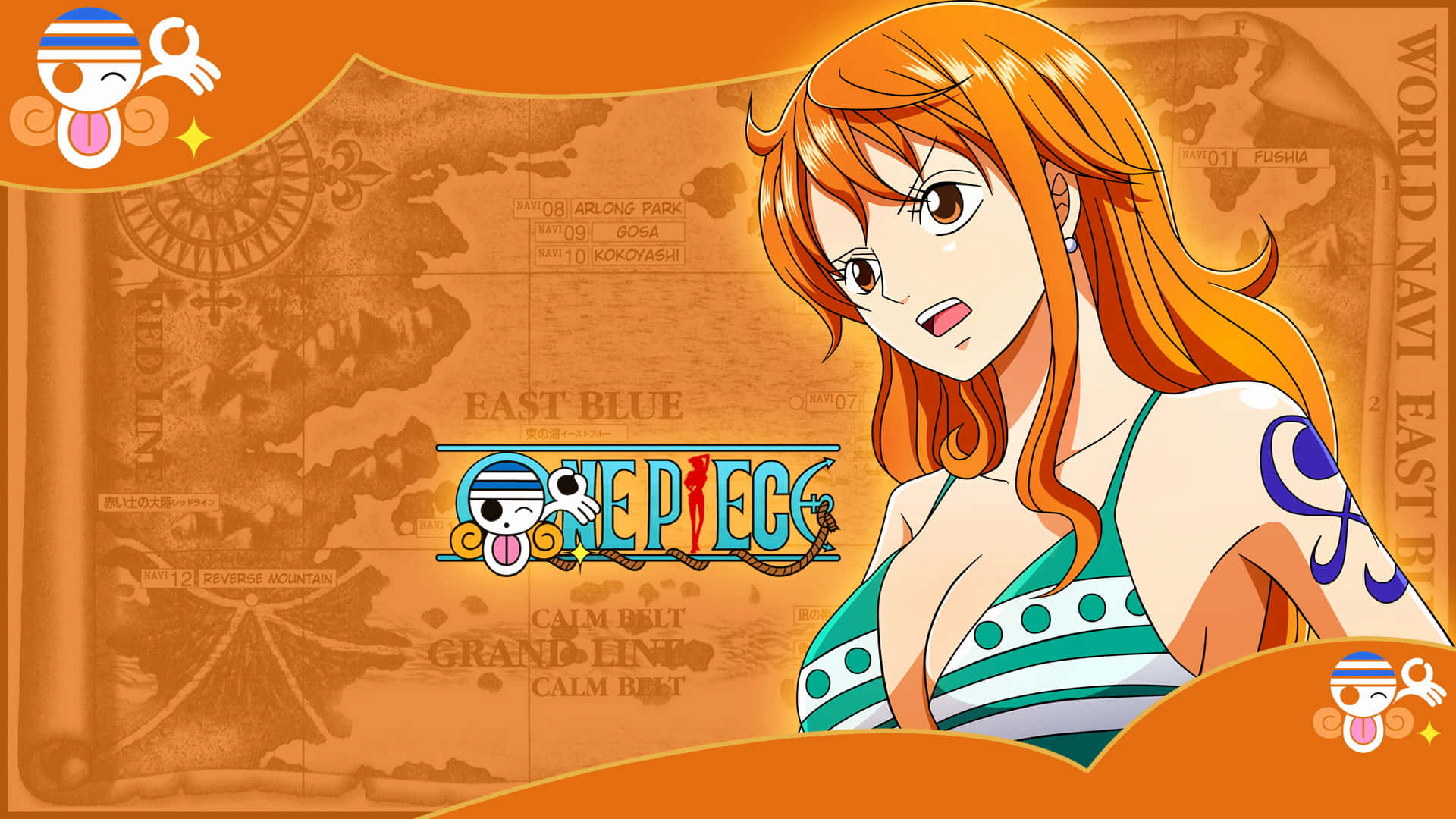 Oranje Hare Nami One Piece Muurpapier