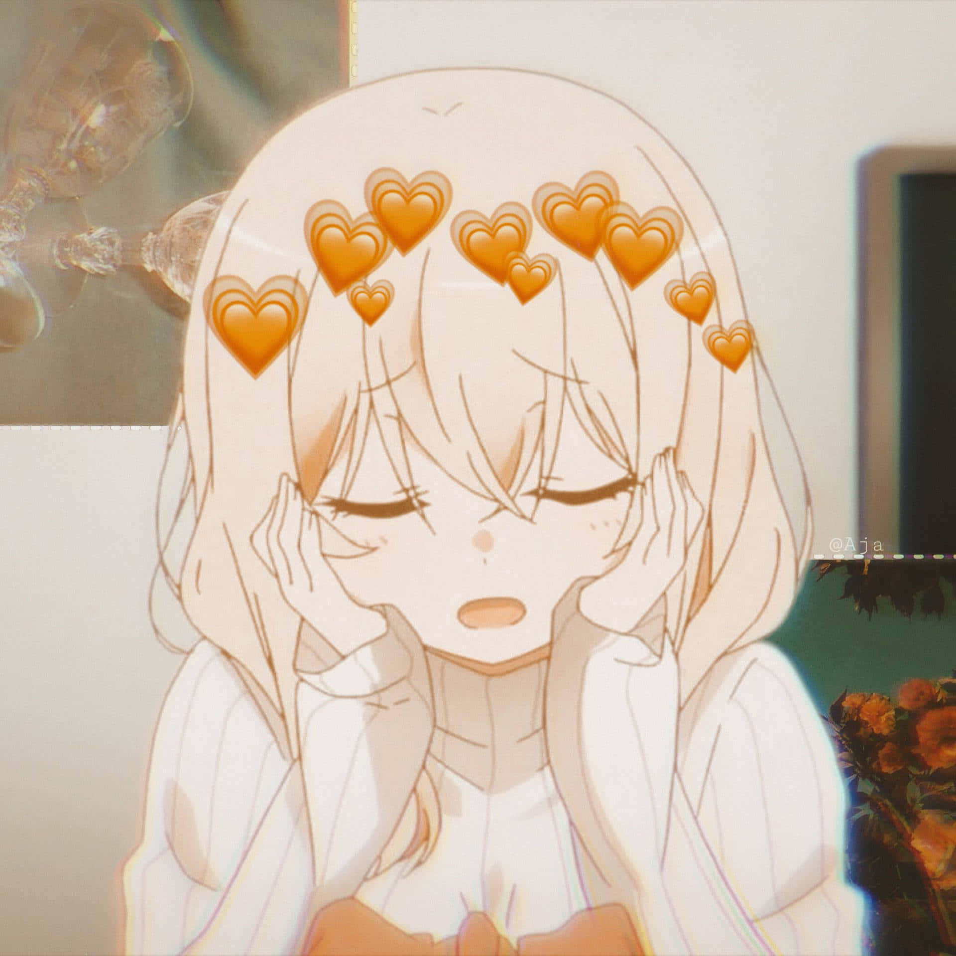 Oranje Hartjies Anime PFP Esteties Muurpapier