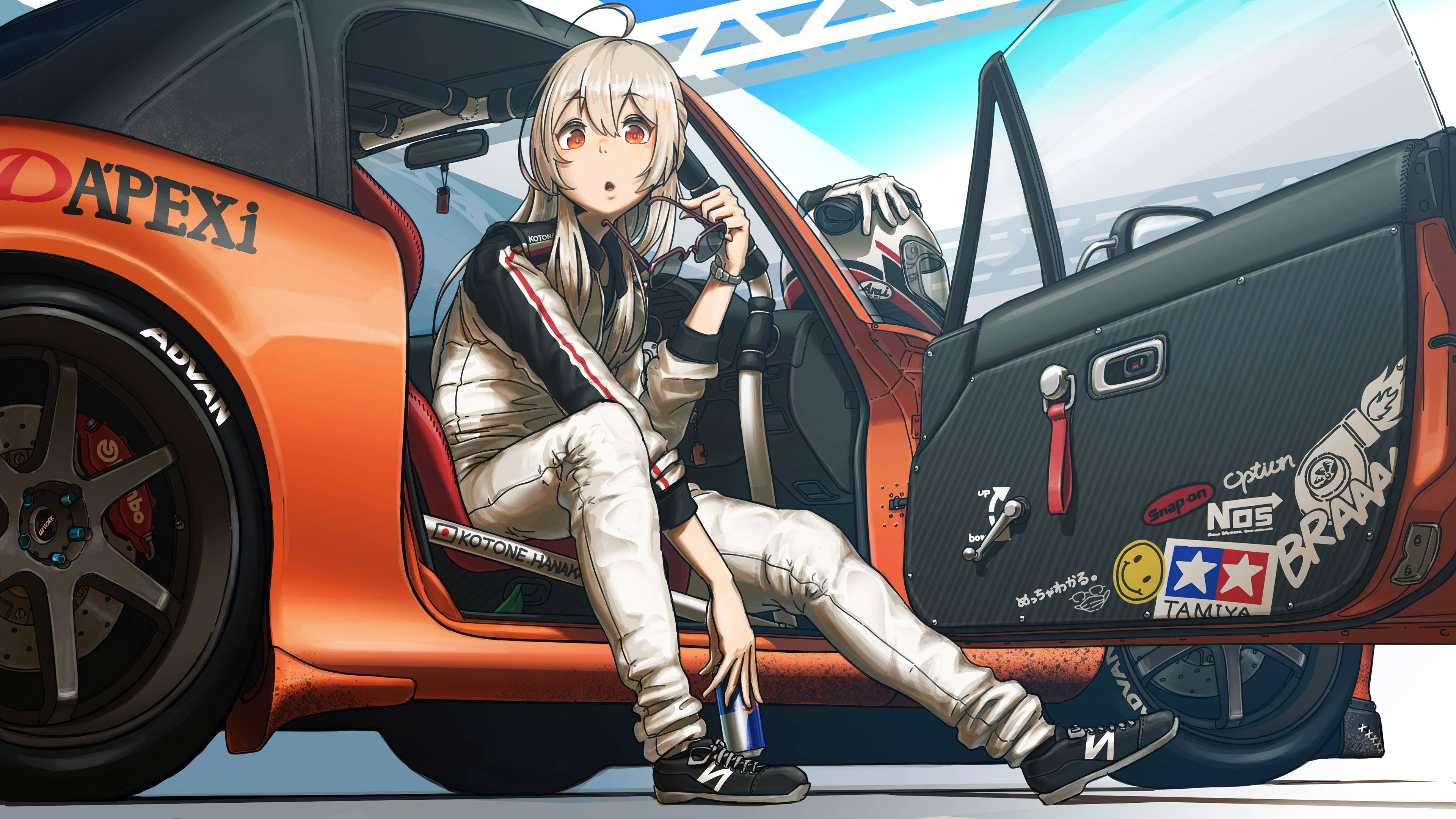 Oranje Toyota Supra Anime-motor Muurpapier