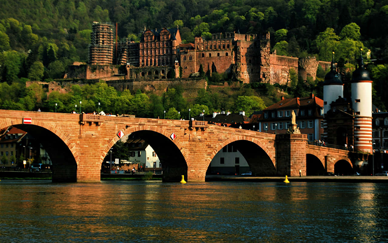 Ou Brug en Heidelberg Kasteel Muurpapier