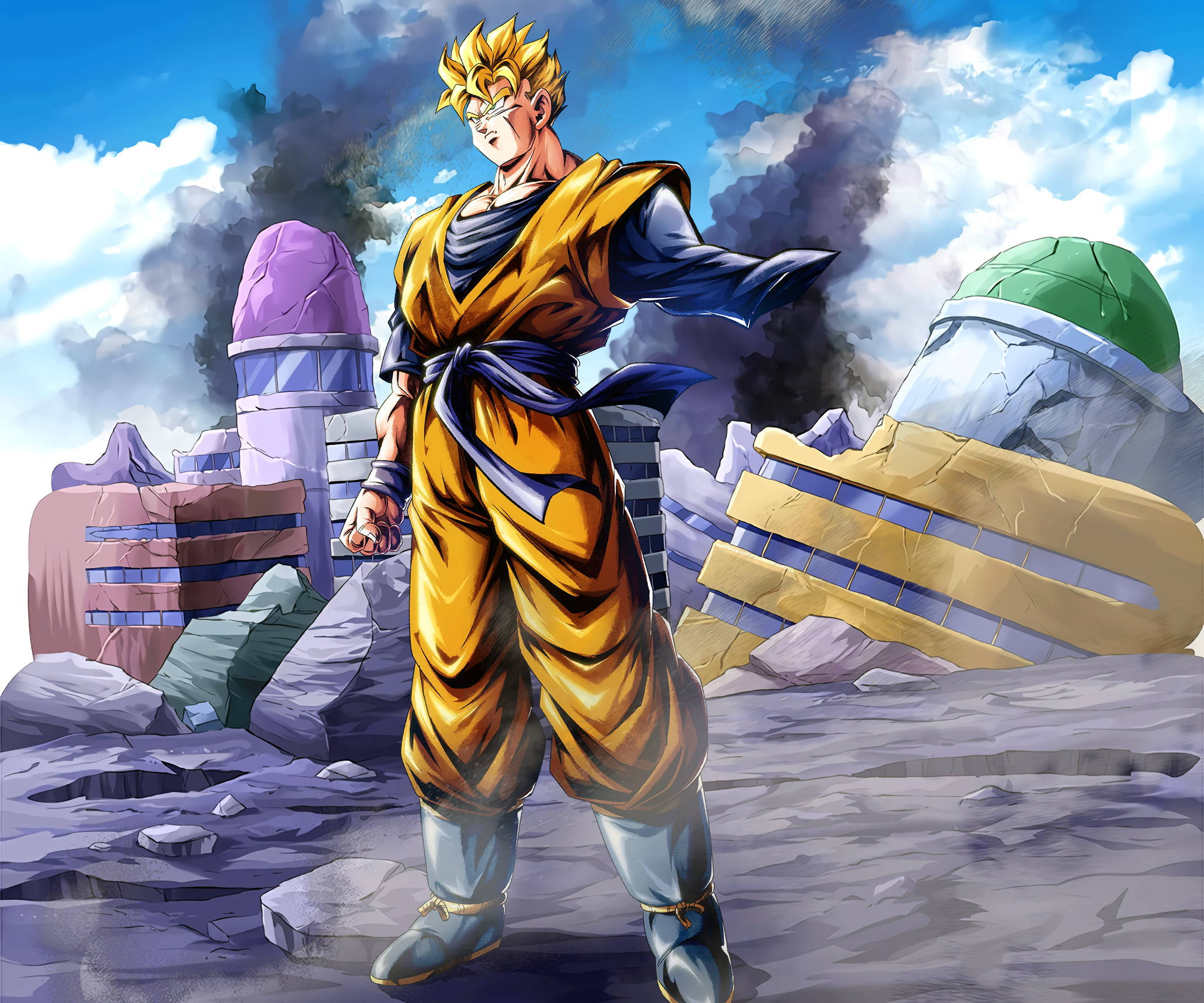 Ouer Gohan Super Saiyan 2 In Puin Muurpapier