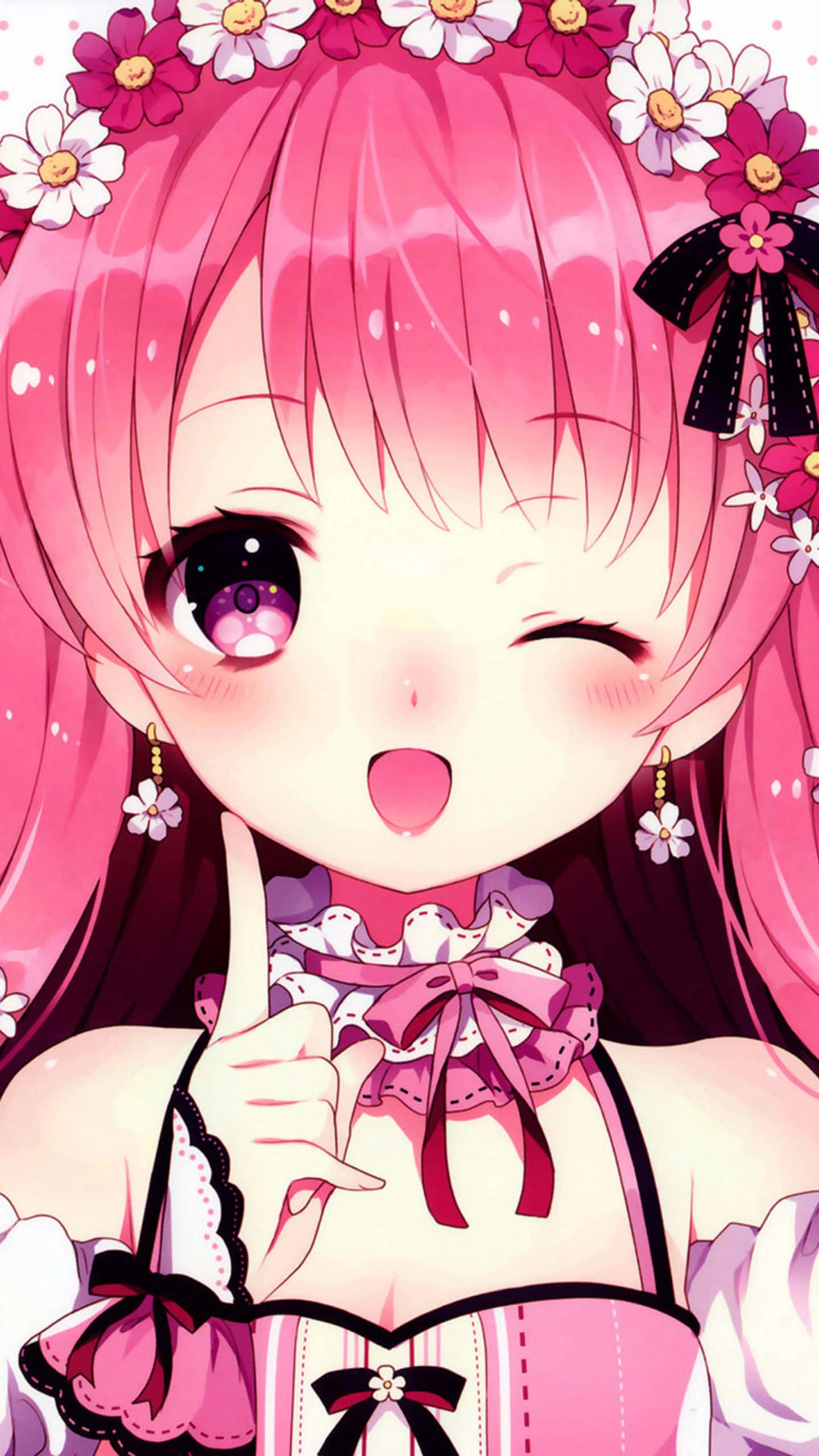 Oulik Meisie Anime Pienk Hare Muurpapier