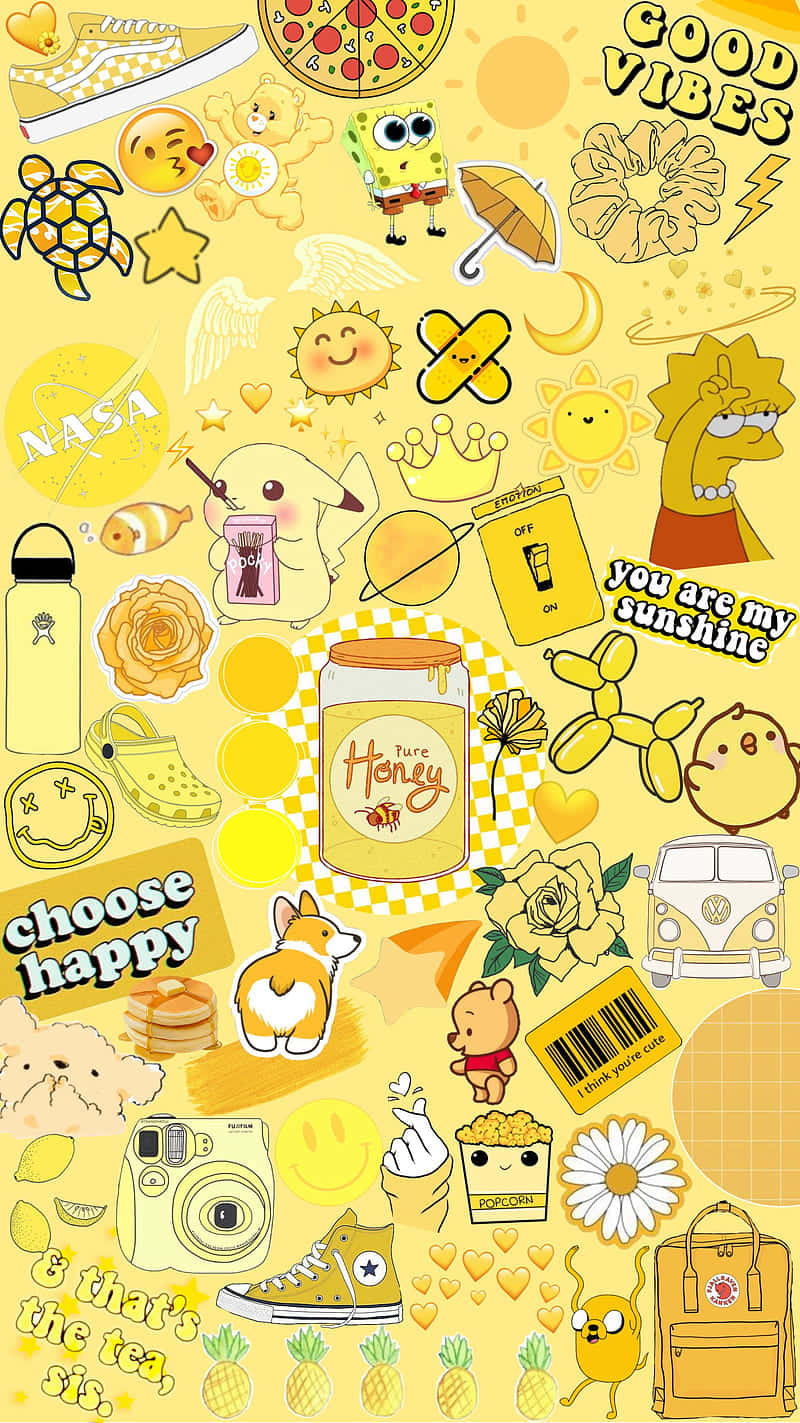 Oulik Pastel Geel Plakker Collage Muurpapier