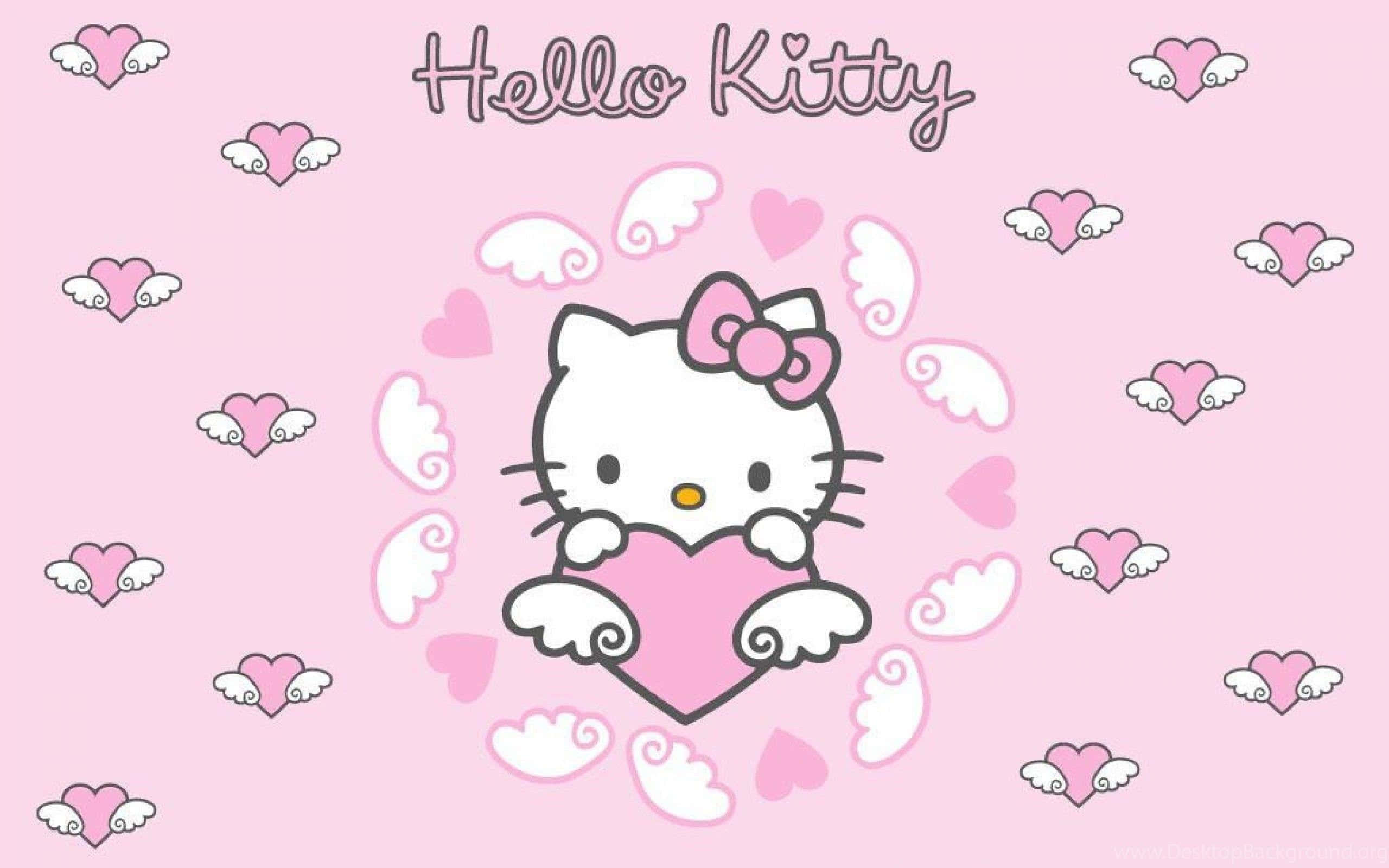 Oulik Pienk Hello Kitty Hart Vlerke Muurpapier