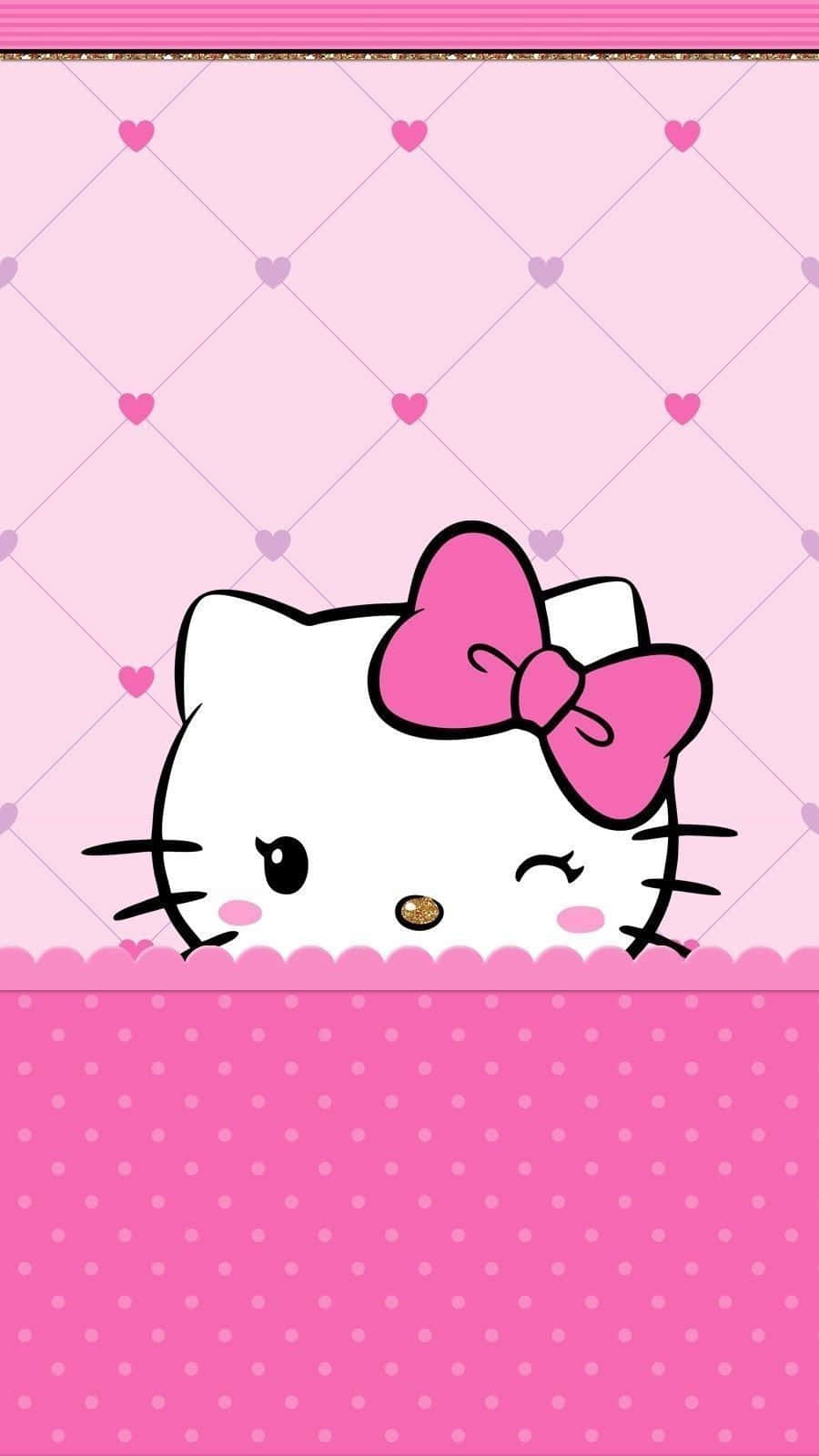 Oulik Pienk Hello Kitty Knipoog Muurpapier
