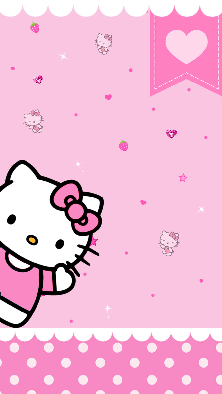 Oulik Pienk Hello Kitty Aarbei Hartjies Muurpapier