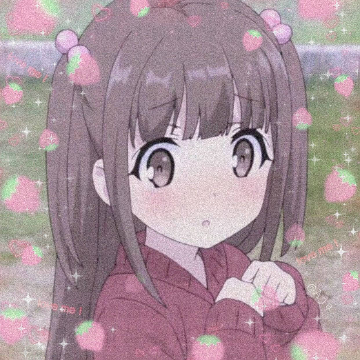Oulike Anime Meisie PFP Onnanoko Aarbei en Harte Muurpapier