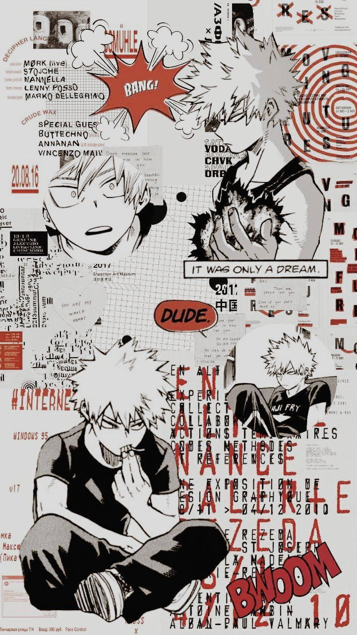 Oulike Bakugo Collage Wit Muurpapier