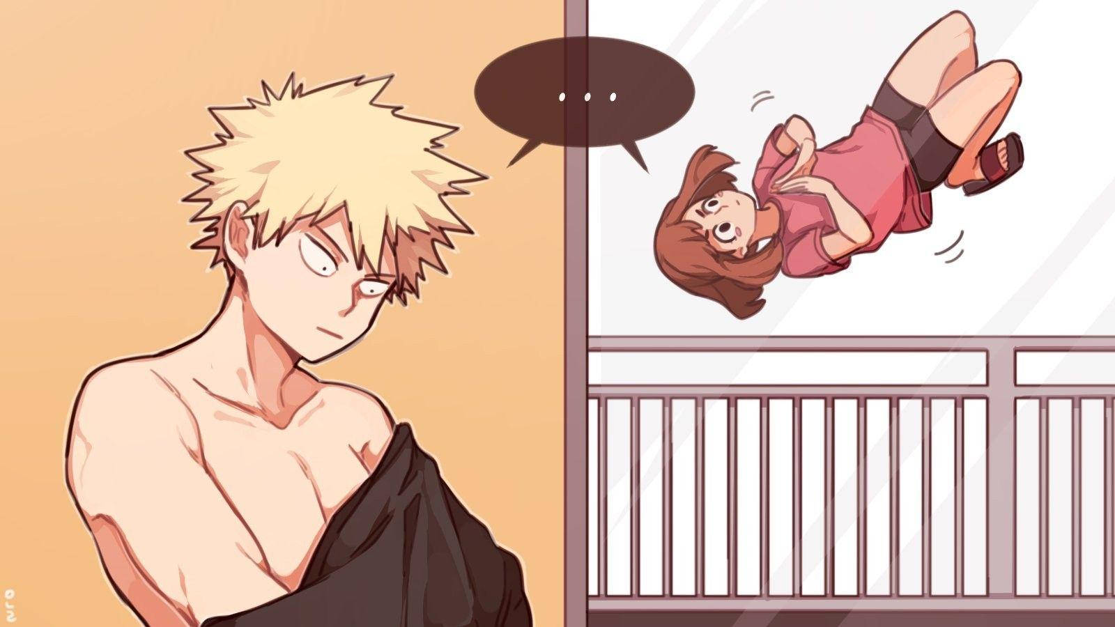 Oulike Bakugo Ochako wat aantrek Muurpapier