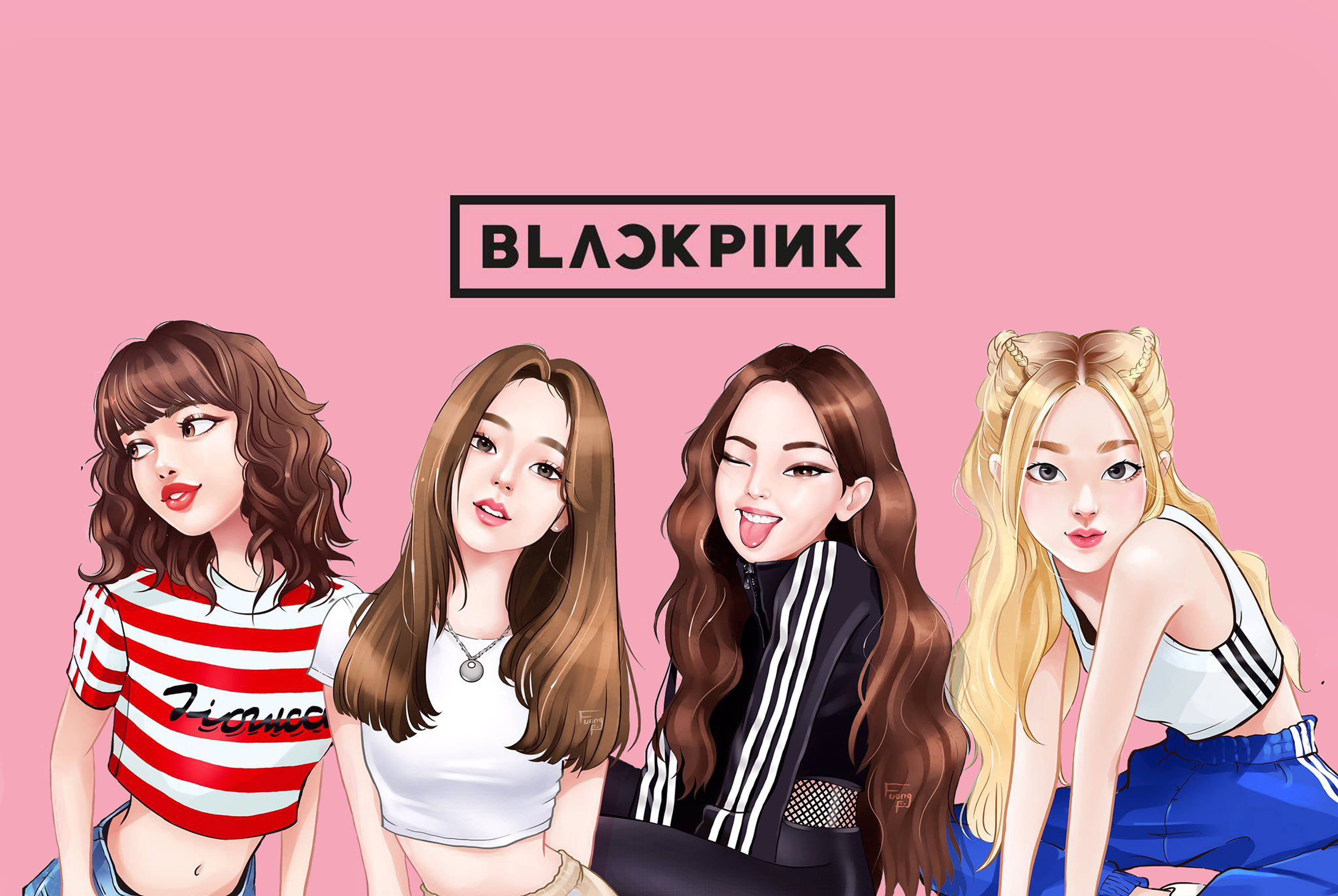 Oulike Blackpink Spotprentkuns Muurpapier