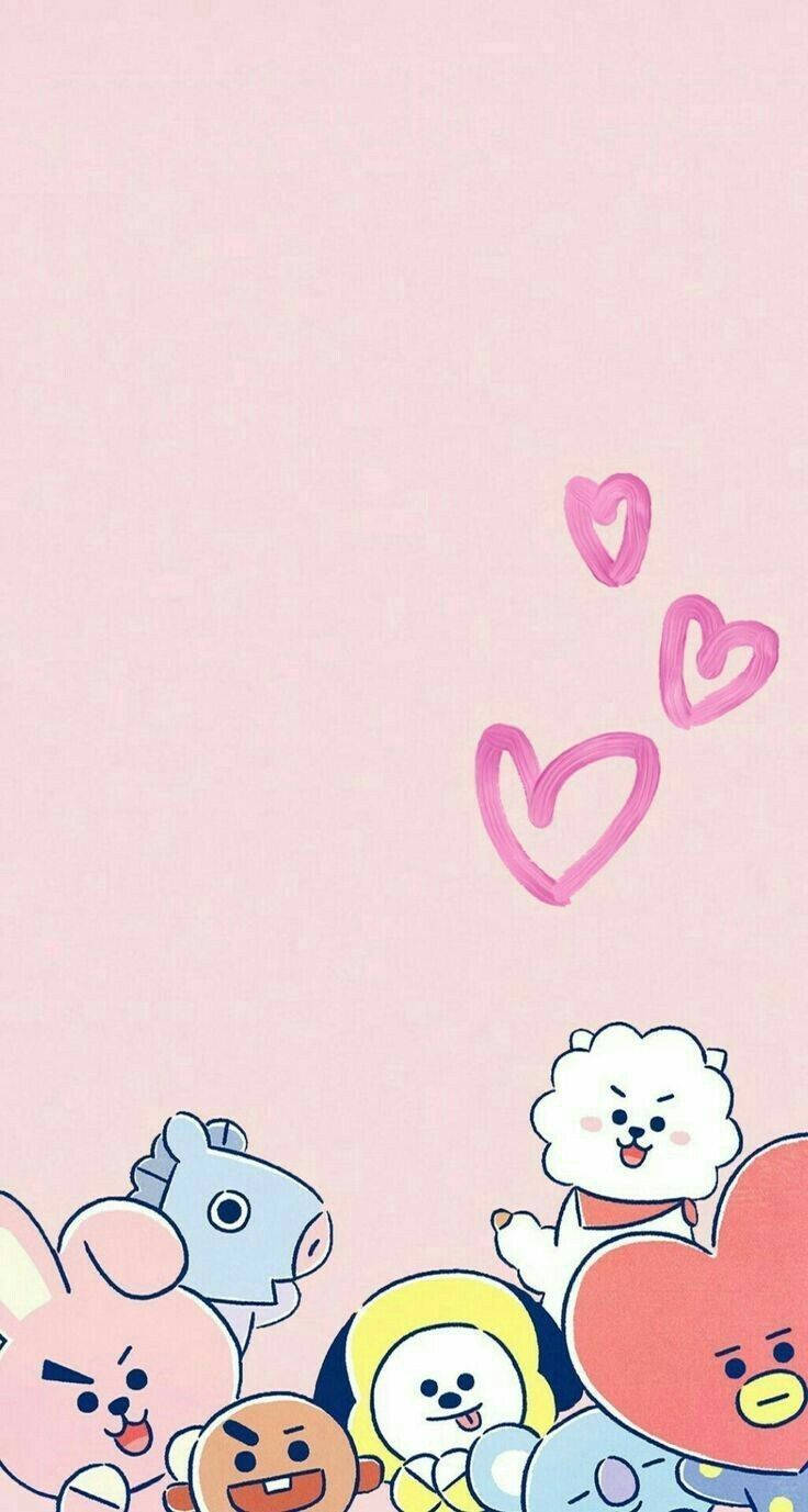 Oulike BT21 Karakters Harte Omlyning Muurpapier