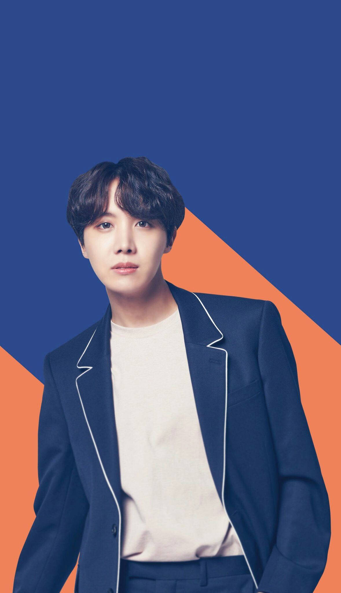 Oulike BTS J-Hope Blou en Oranje Agtergrond Muurpapier