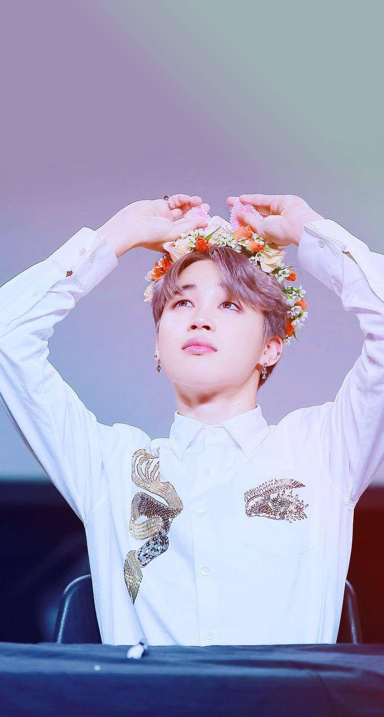 Oulike BTS Jimin met Blomkroon Muurpapier