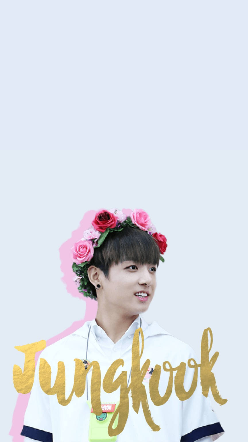 Oulike BTS Jungkook in Pienk Bloemkroon Muurpapier