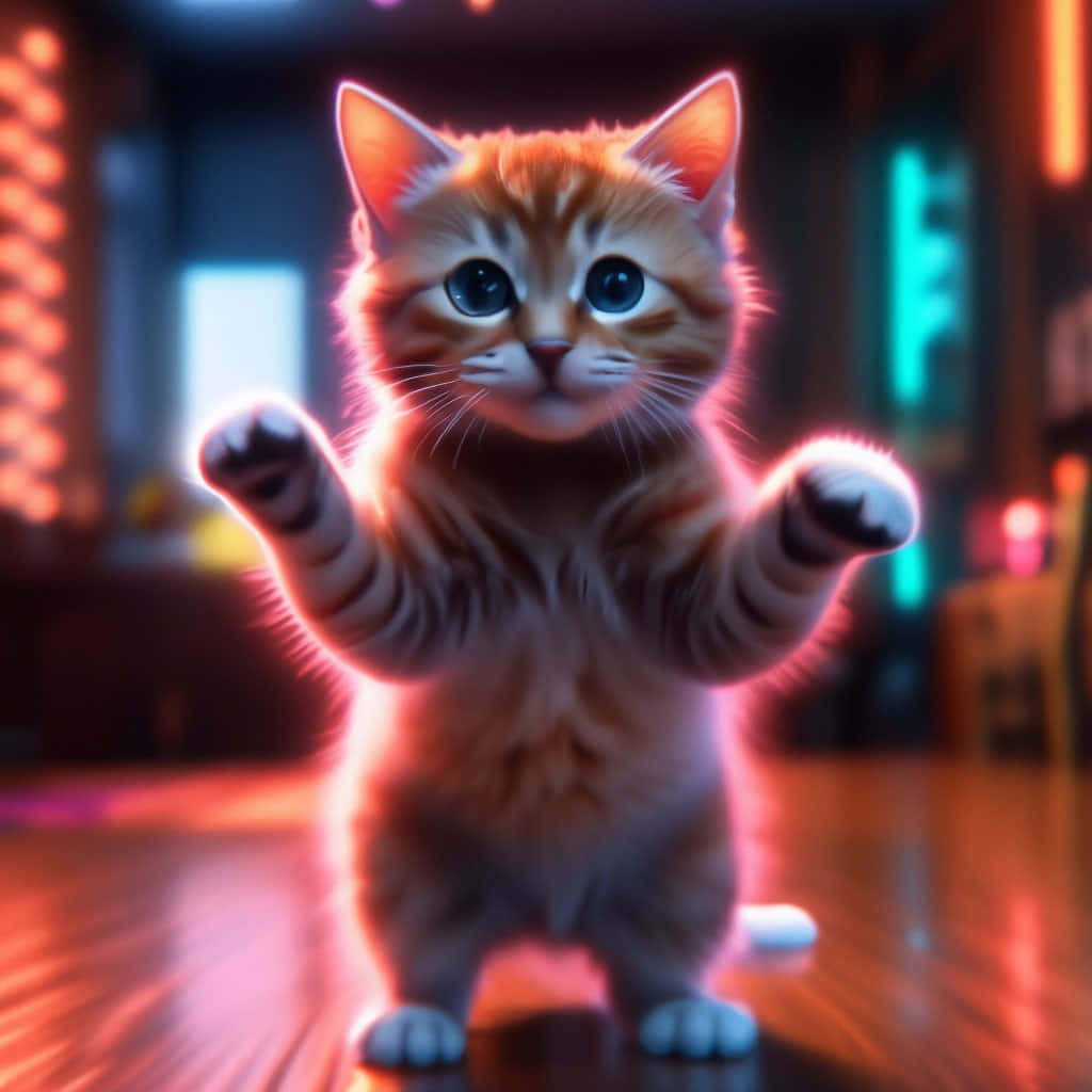 Oulike Dansende Kitten Illustrasie Muurpapier