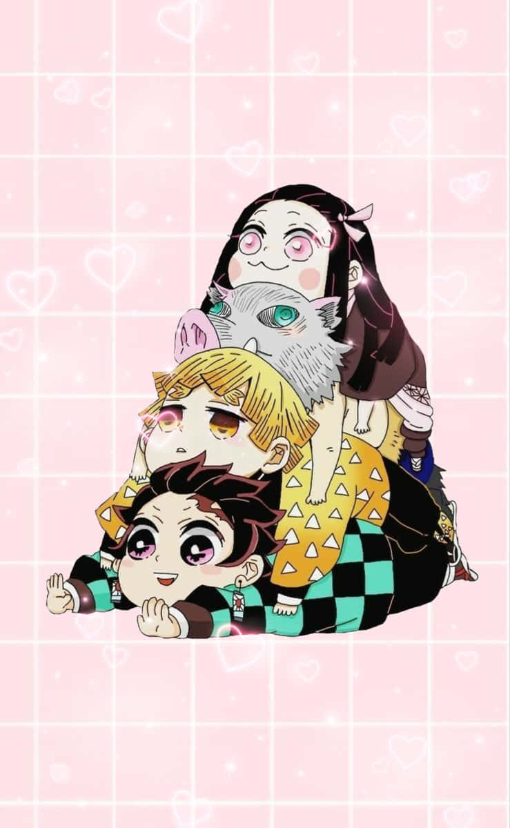 Oulike Demon Slayer Chibi Karakters Muurpapier