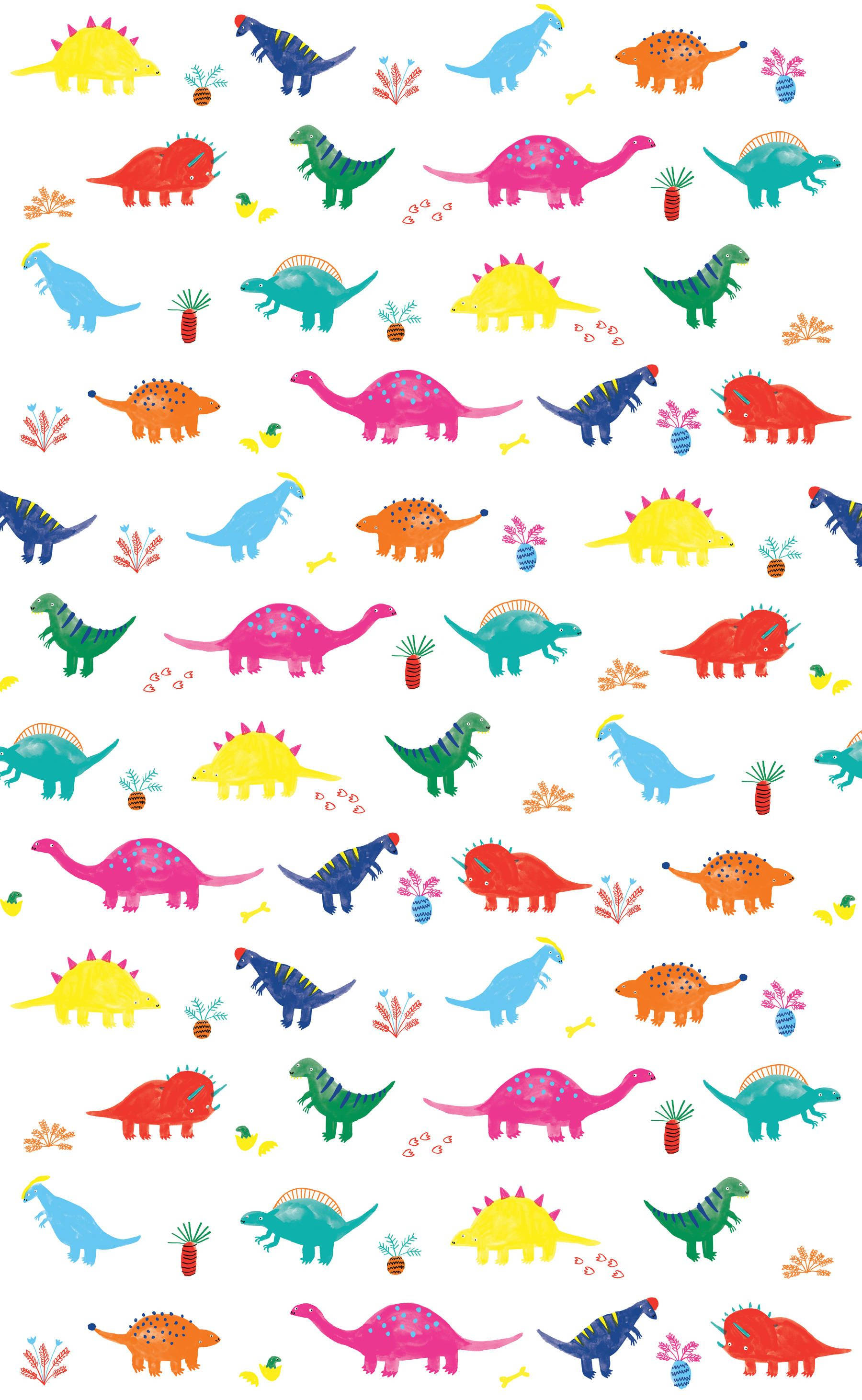 Oulike Dinosourus-estetiek op Wit Muurpapier