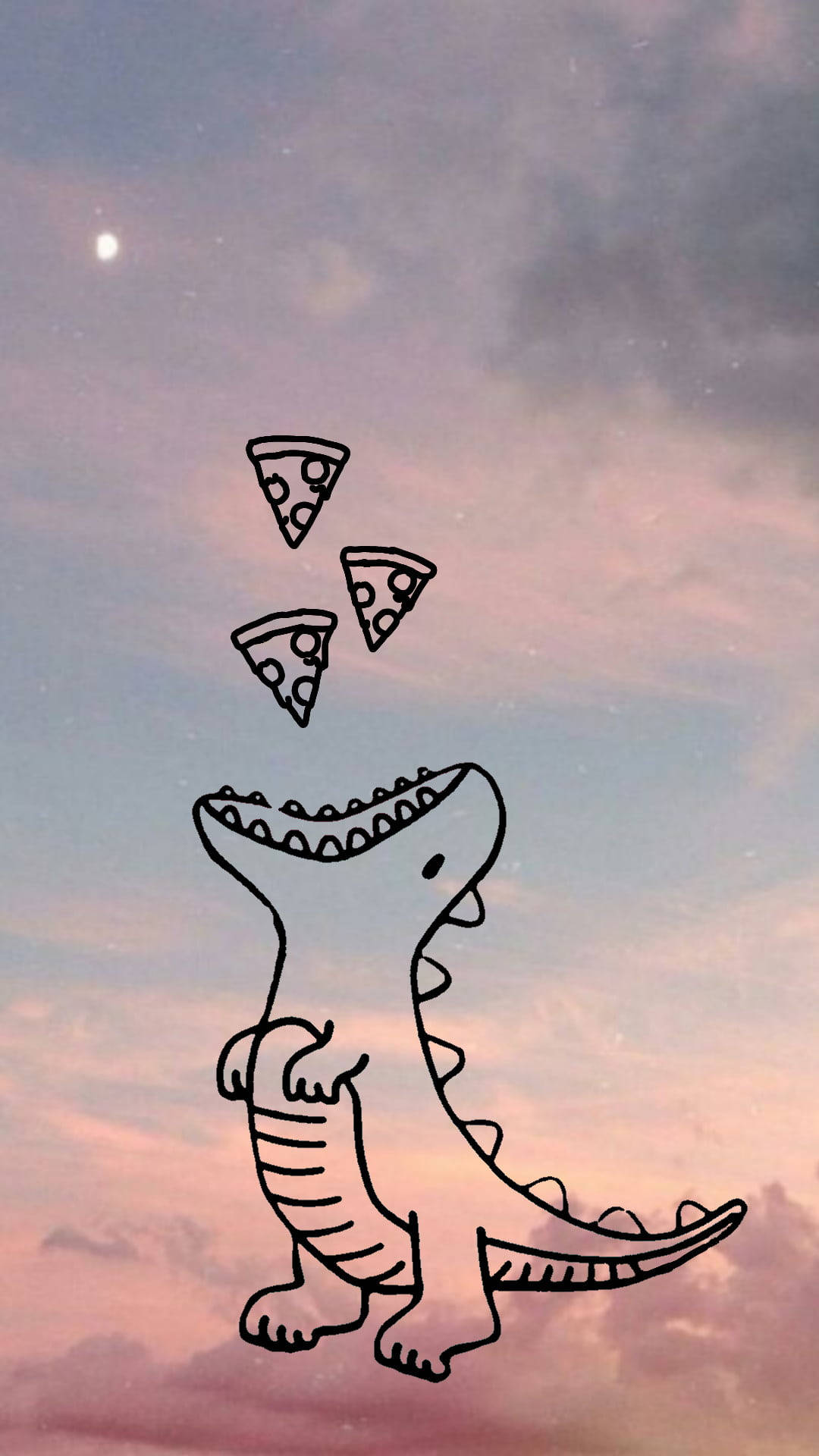 Oulike Dinosourus wat Pizza Eet in die Lug Muurpapier