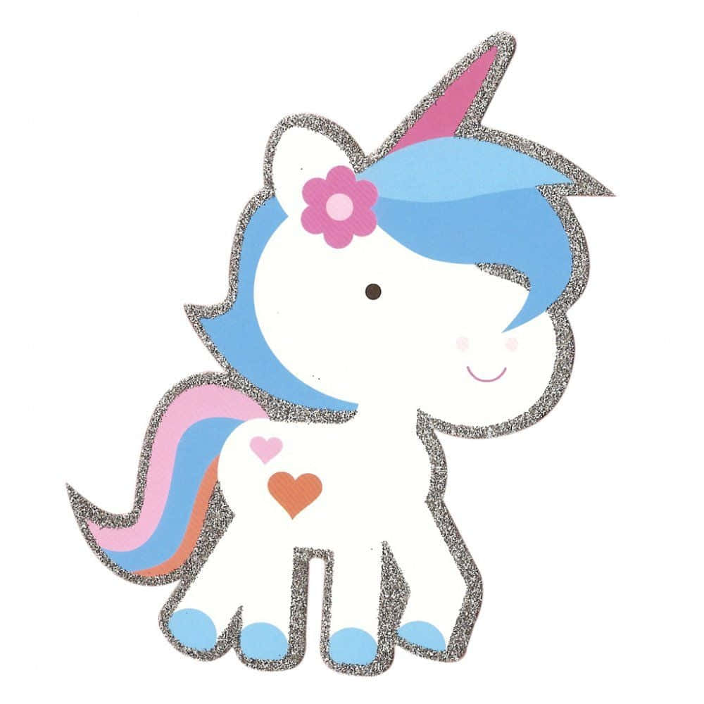 Oulike Eenhoorn Kawaii Pastelblou Spotprent Prentjie Muurpapier