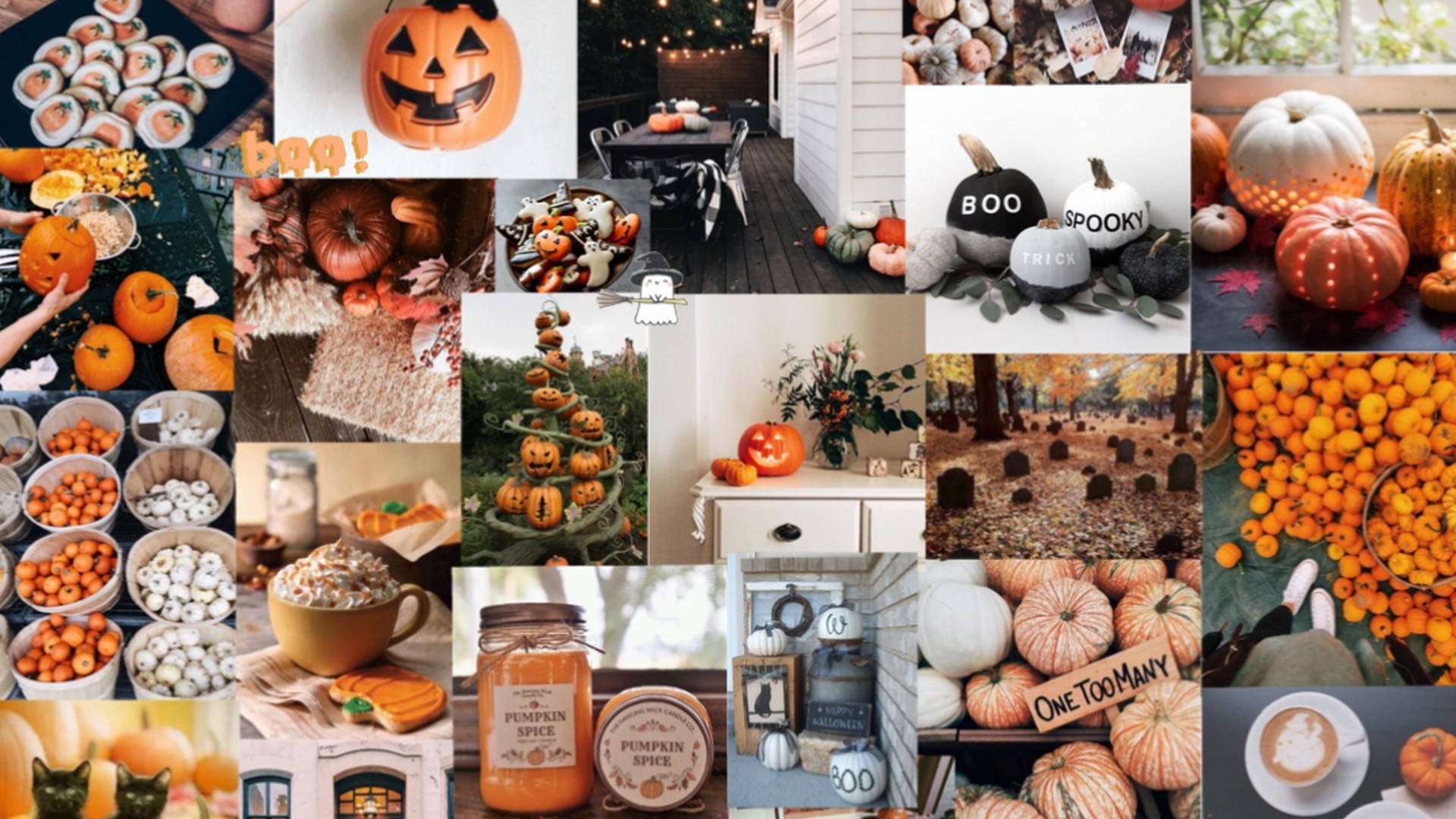Oulike Estetiese Halloween Pampoen Collage Muurpapier