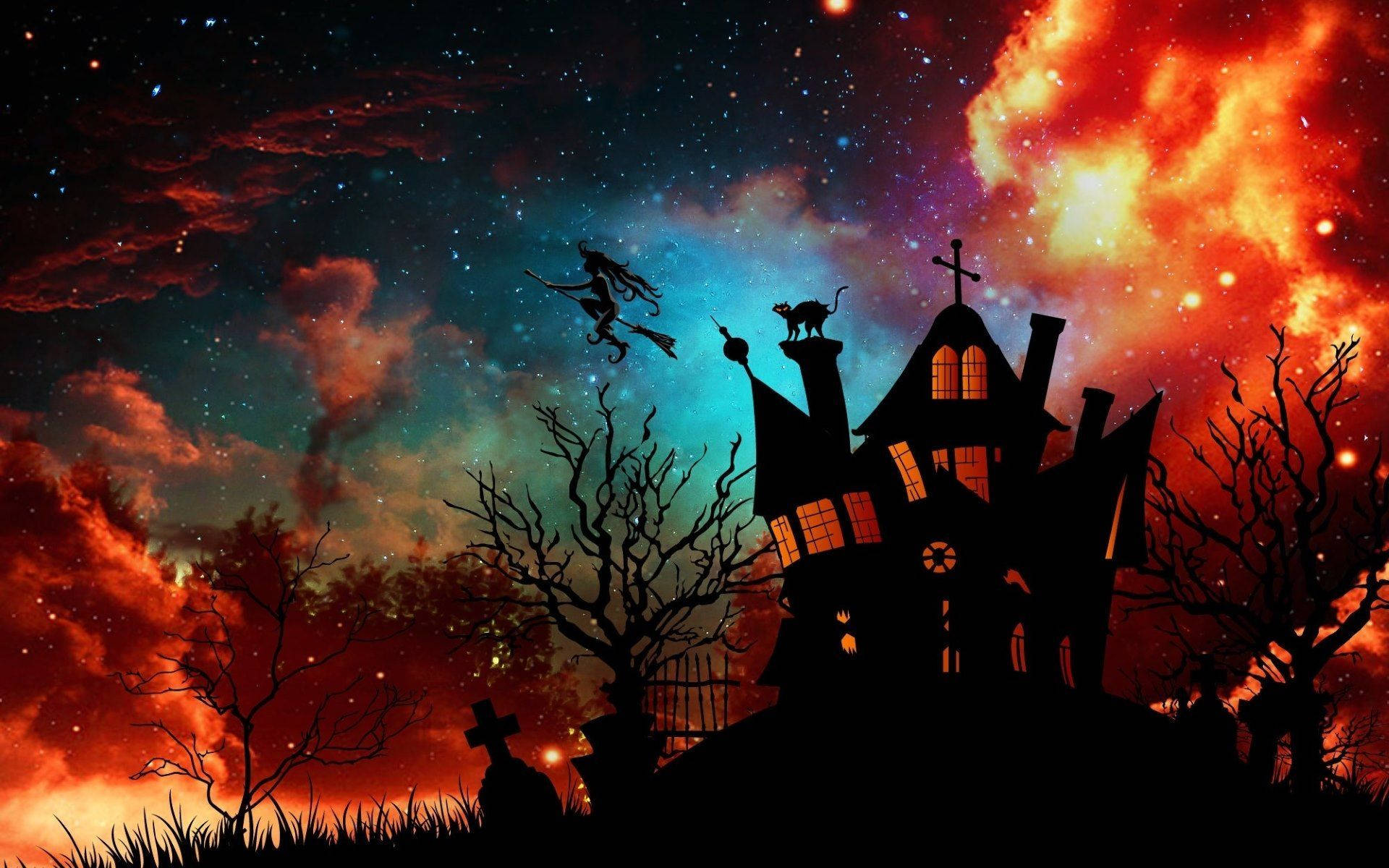Oulike Estetiese Heks Huis vir Halloween Muurpapier
