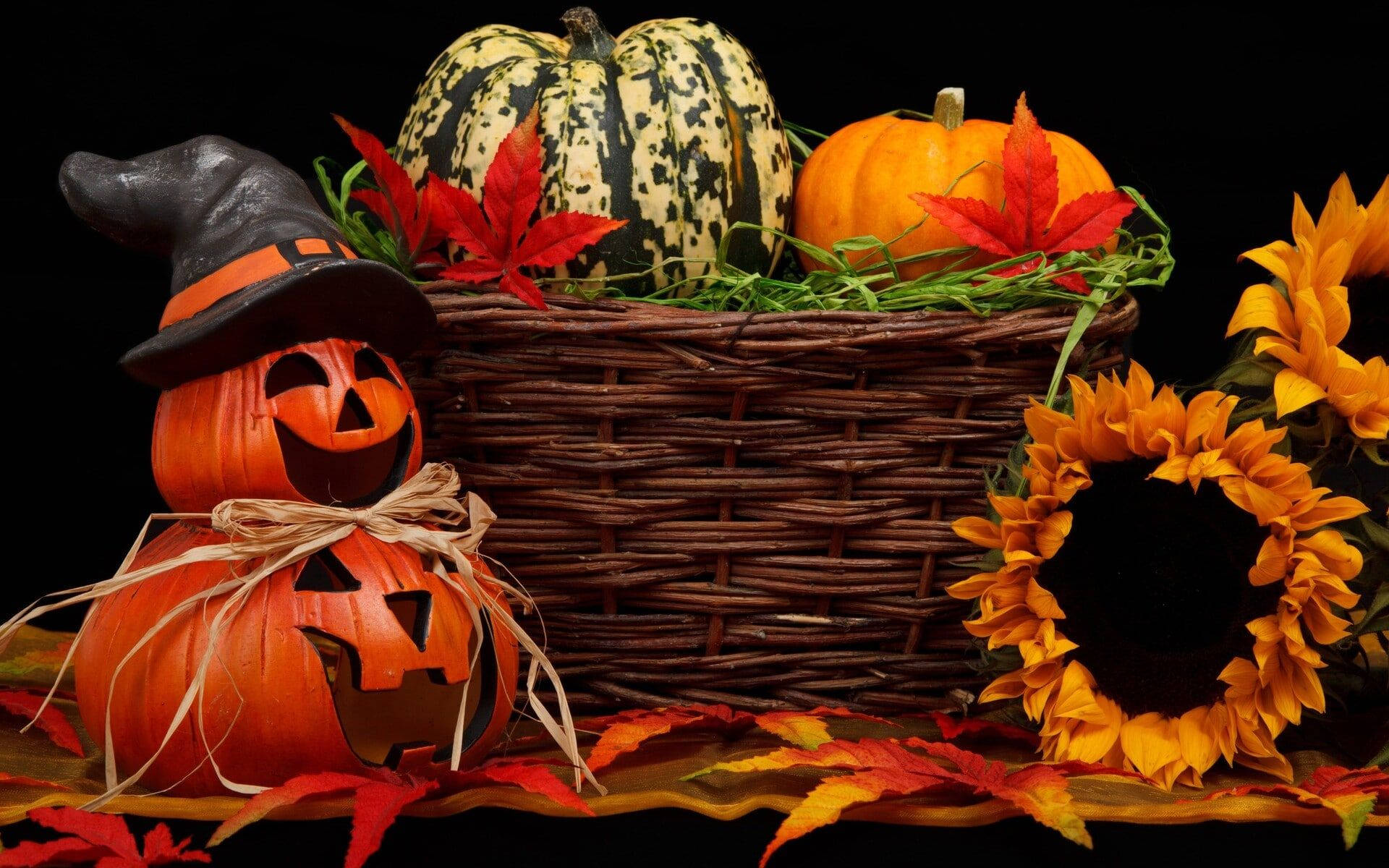 Oulike Estetiese Halloween Pampoene en Blomme Muurpapier