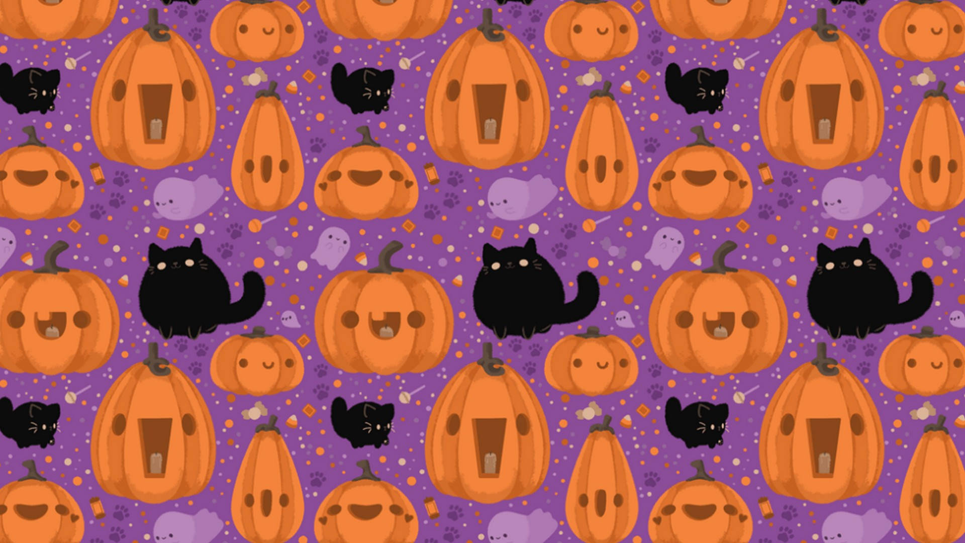 Oulike Estetiese Halloween Katte en Pampoene Muurpapier