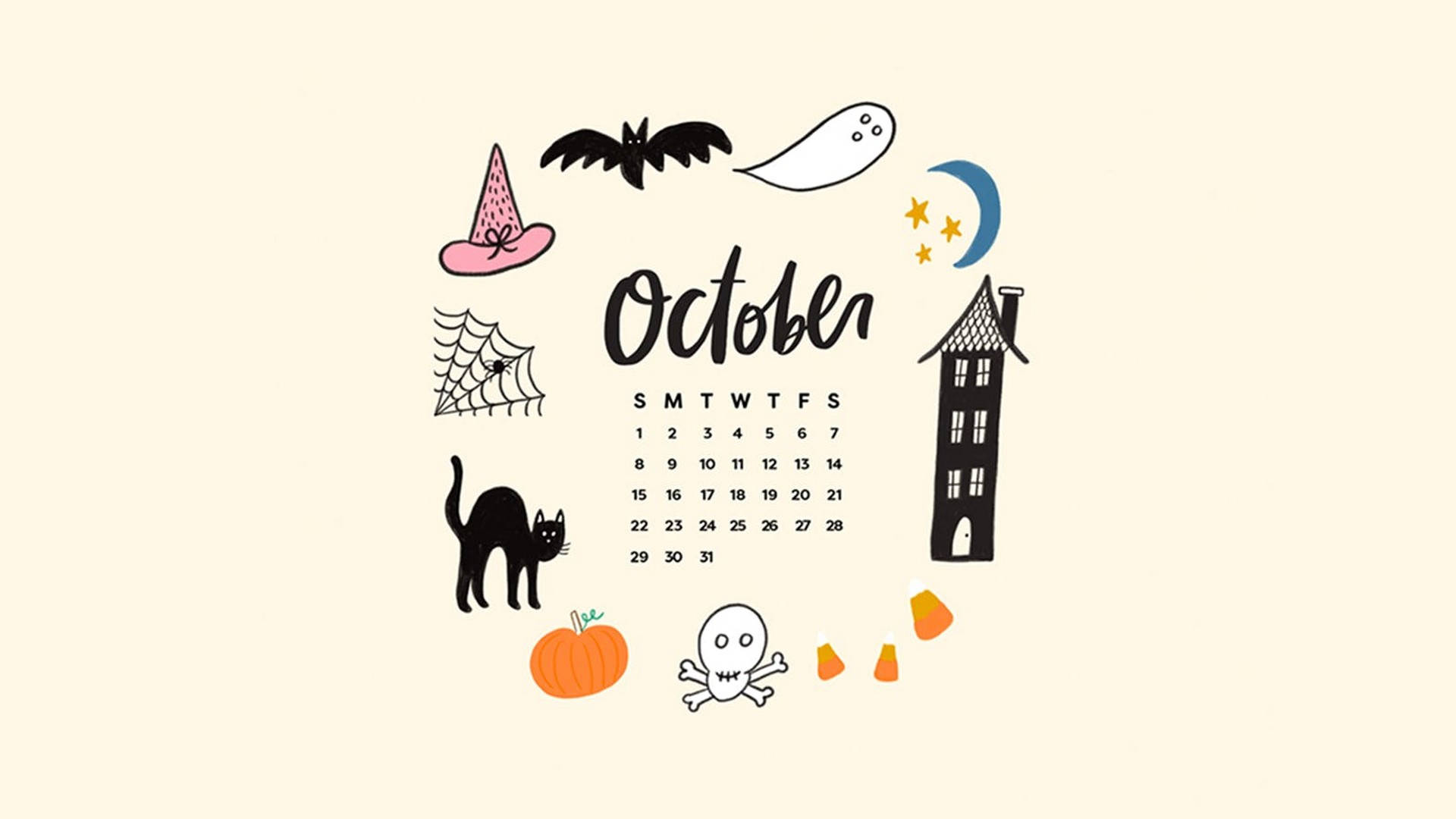 Oulike Estetiese Halloween Oktober-kalender Muurpapier