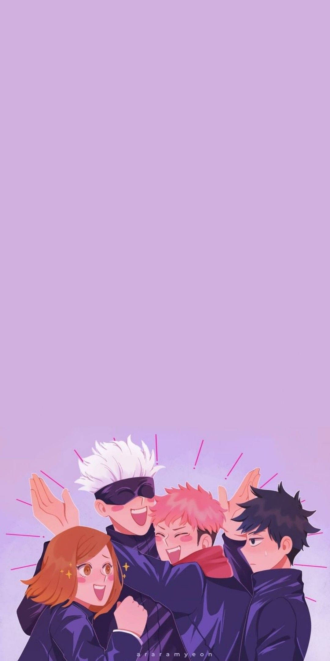 Oulike Fanart Itadori en Klasmaats Jujutsu Kaisen Foon Muurpapier