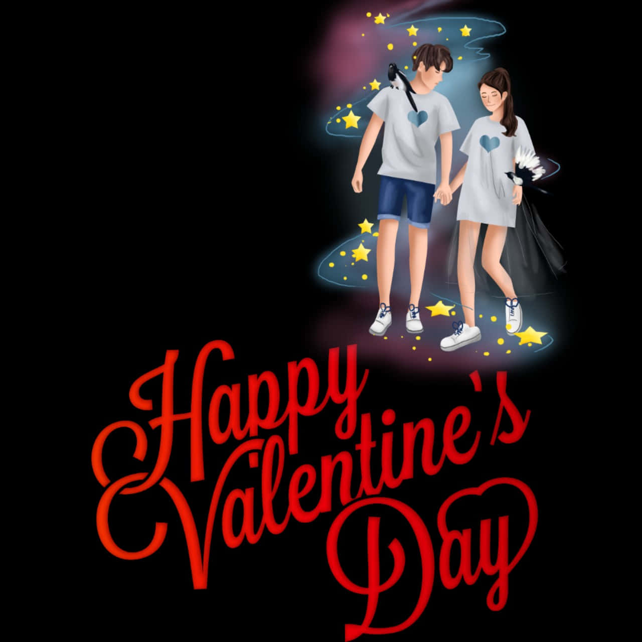 Oulike Gelukkige Valentynsdag Anime Kuns Muurpapier