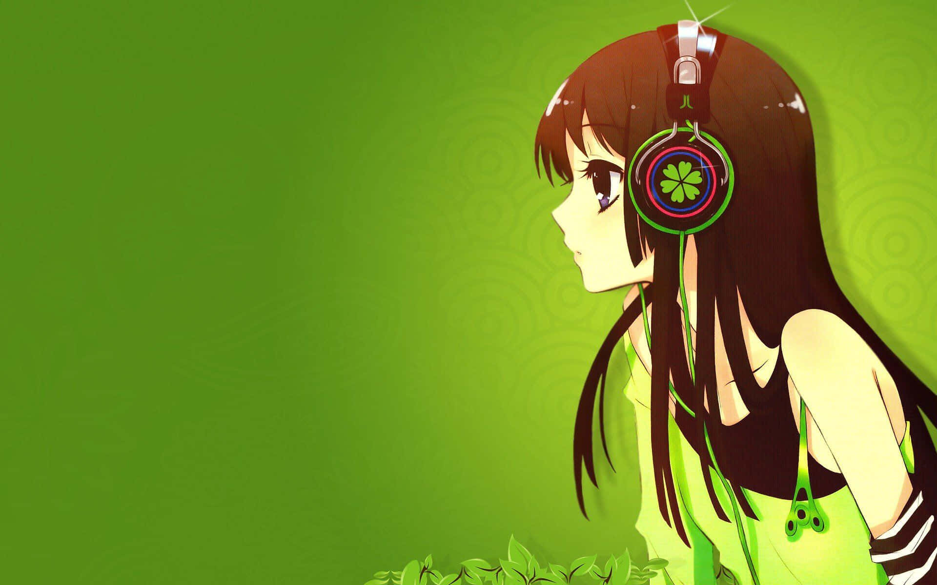 Oulike Groen Anime Meisie Oorfone Muurpapier