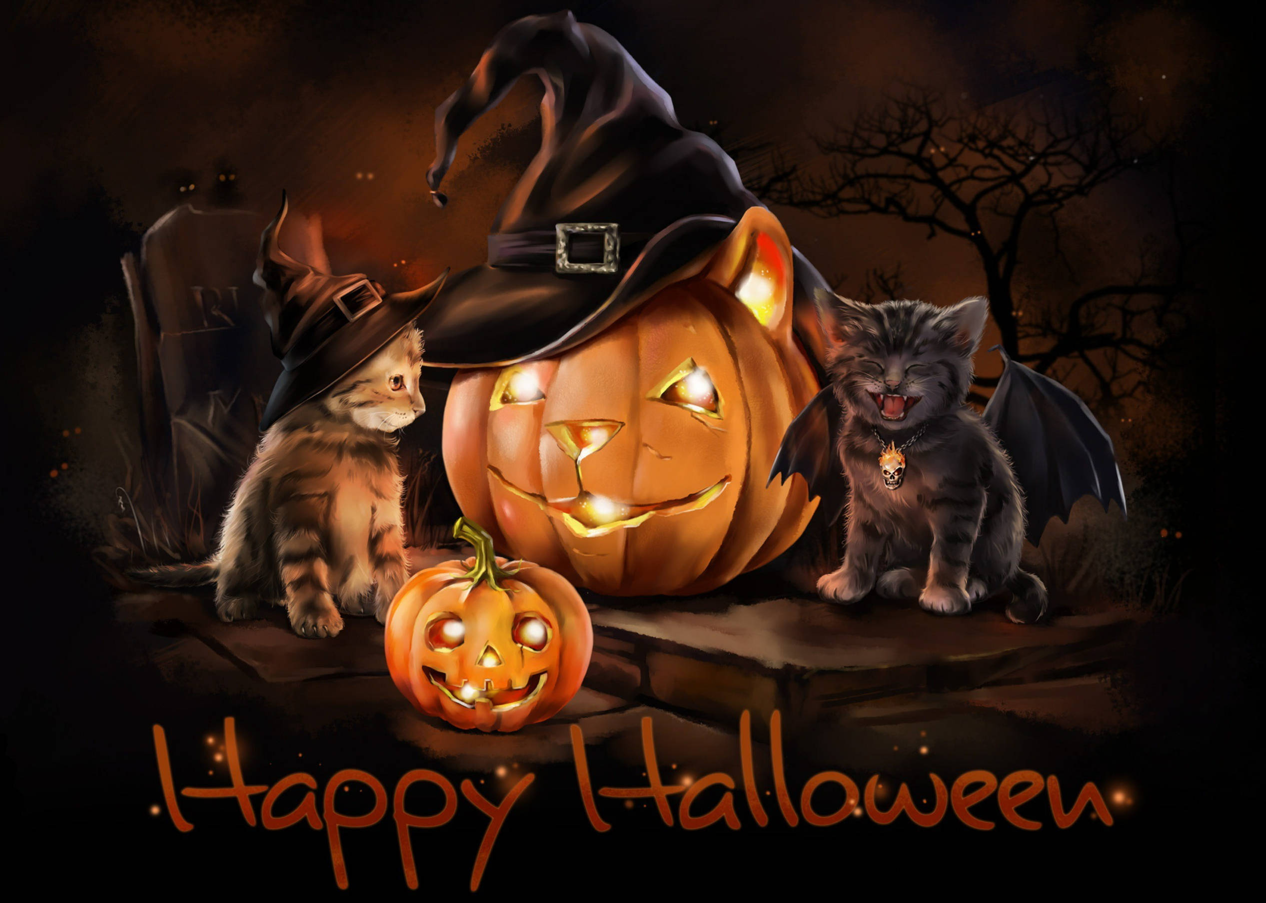 Oulike Halloween Katjies Pampoenvrese Muurpapier