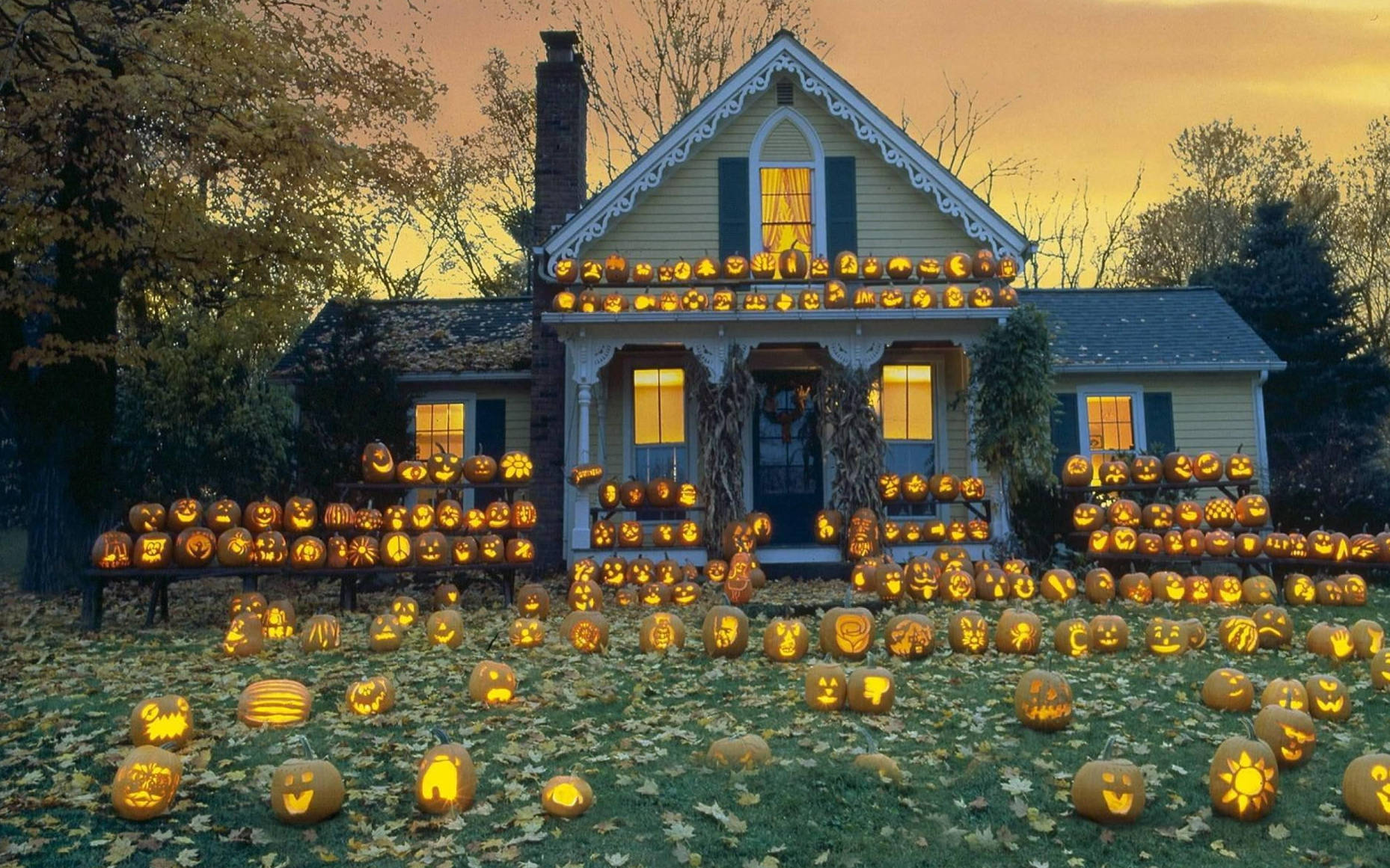 Oulike Halloween Huis Jack O' Lanterns Muurpapier