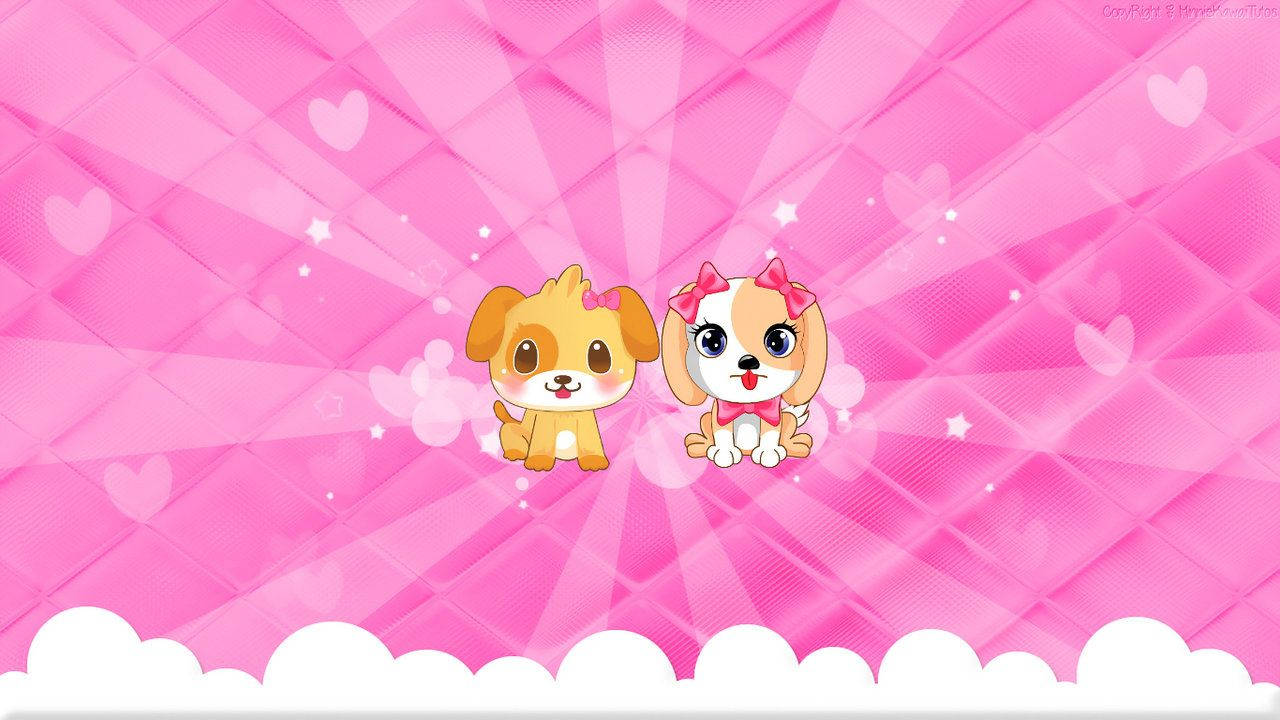 Oulike Honde op 'n Kawaii Pienk Agtergrond Muurpapier